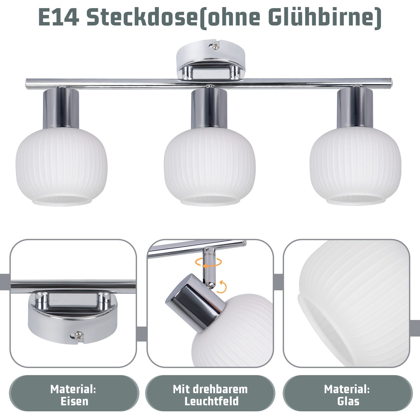 ZMH Deckenstrahler 3 Flammig Deckenleuchte Weiß/Schwarz Vintage Glas E14 fü günstig online kaufen