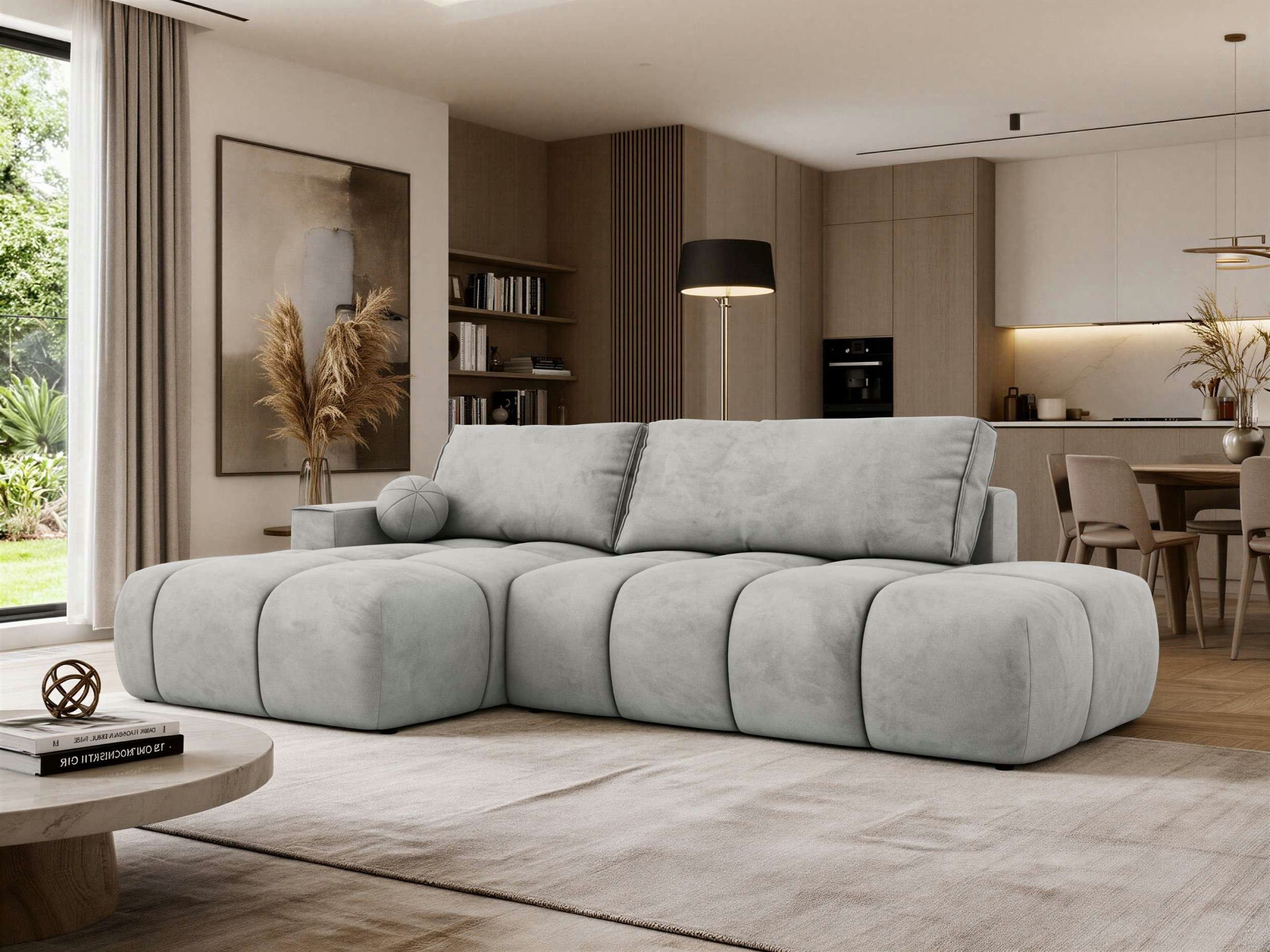 MKS MÖBEL Ecksofa LORAN L, Gepolstert Sofa, Bettfunktion, L-förmig Sofa, Bettkasten, lose Kissen, Wellenfeder am Sitz