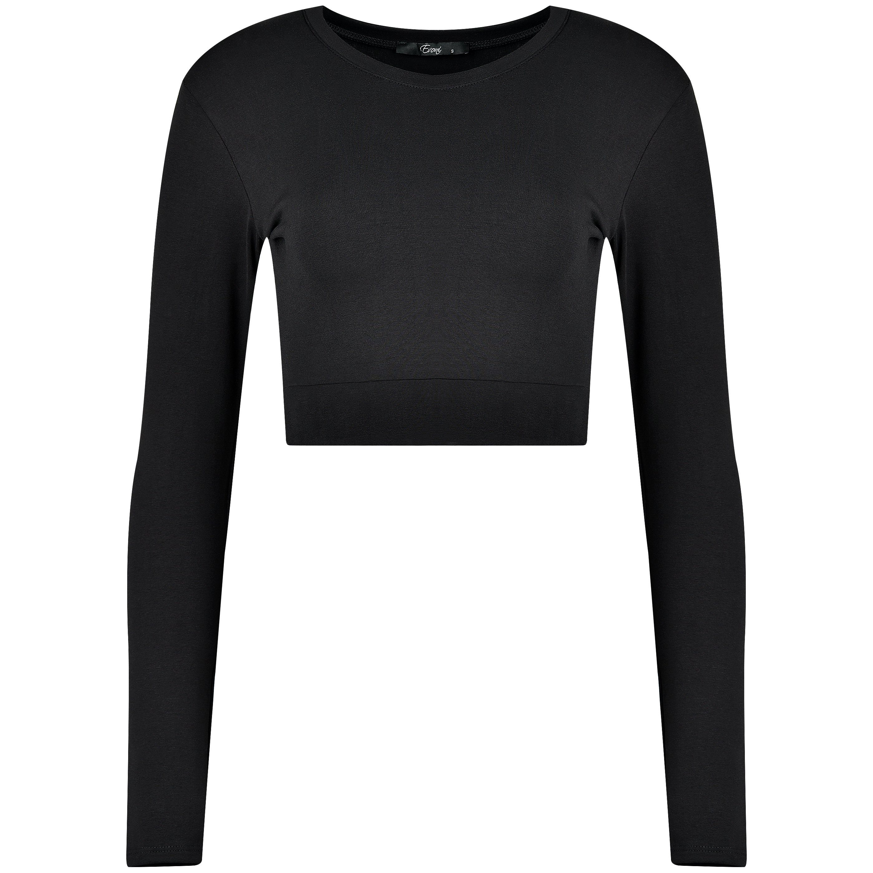 Evoni Crop-Top Damen Langarmshirt Baumwolle Bauchfrei günstig online kaufen