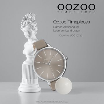 OOZOO Quarzuhr Oozoo Damen Armbanduhr braun Analog, (Analoguhr), Damenuhr rund, extra groß (ca. 48mm) Lederarmband, Fashion-Style