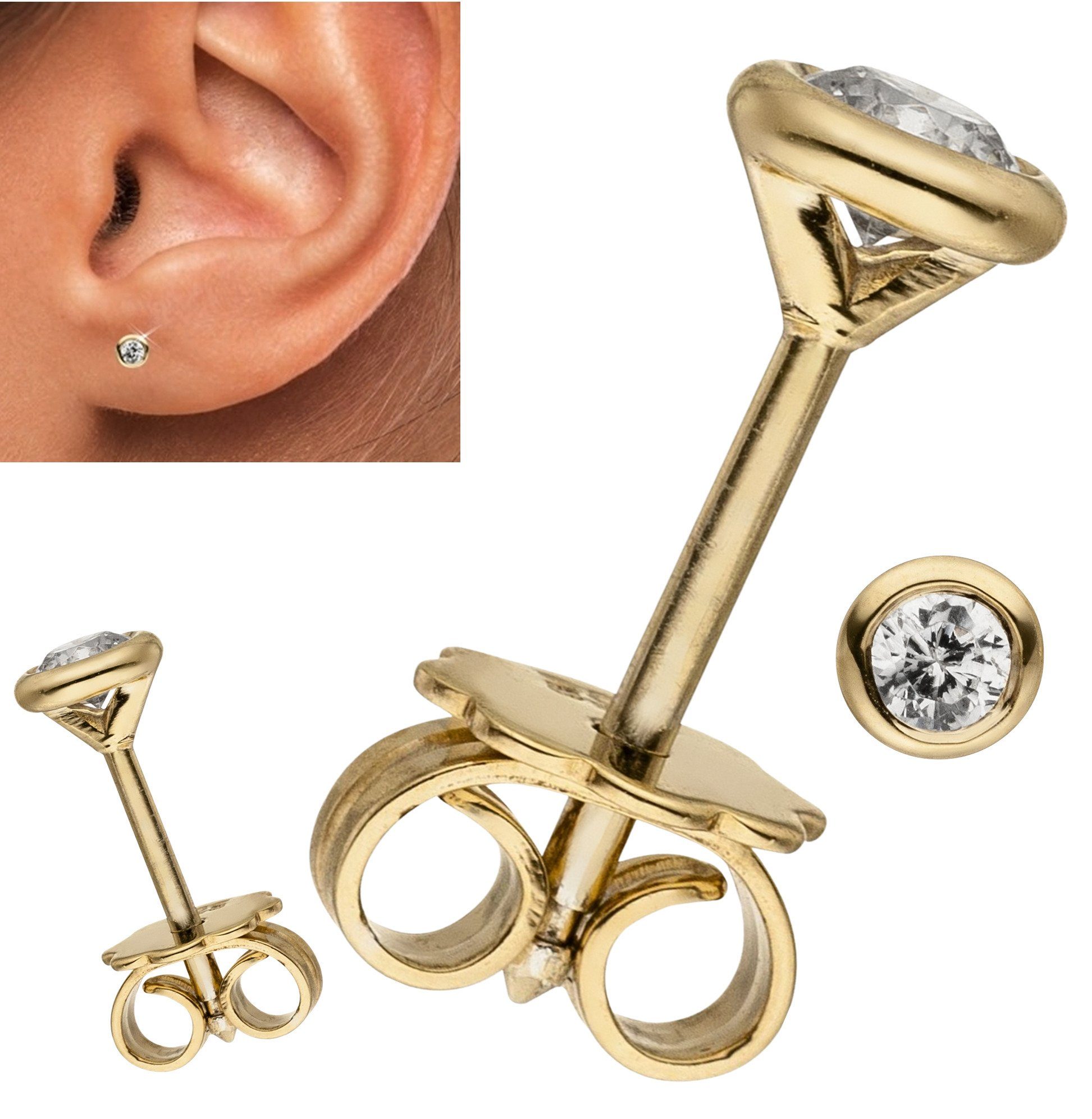 Erario D'Or Paar Ohrstecker unisex Ohrringe 4mm 14Kt Gelbgold Diamanten