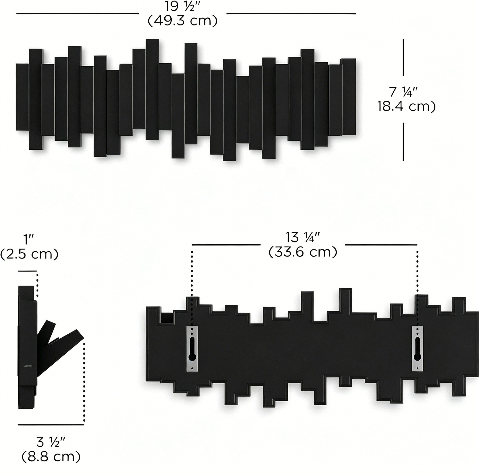 ibettertec Garderobenleiste Garderobenleiste Wandgarderobe, Hakenleiste m. 6 Haken für Kleidung (Set), 6 bewegliche Haken,Ein-/ausklappbares DesignMassivholz-Konstruktion
