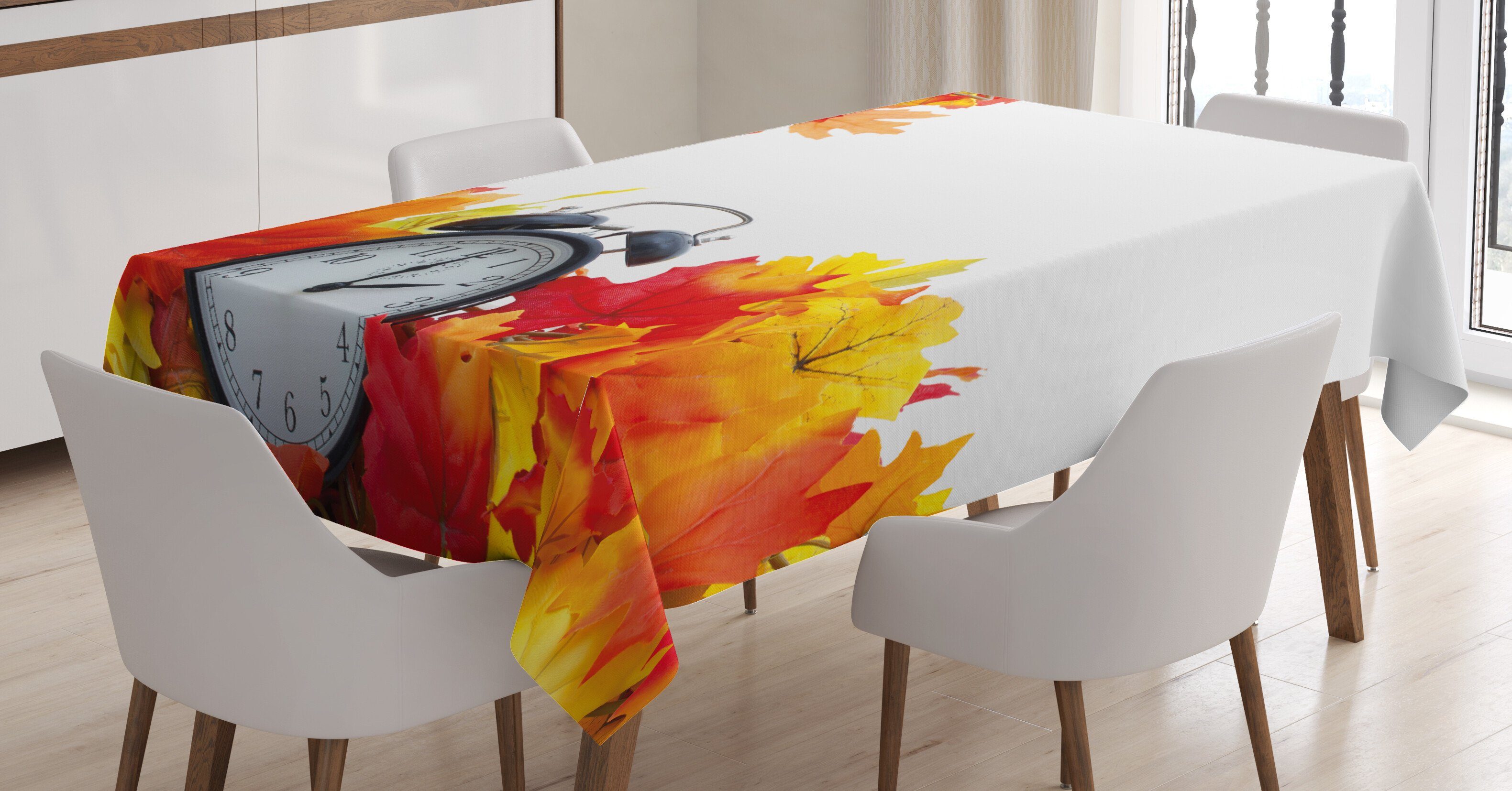 Abakuhaus Tischdecke Farbfest Waschbar Für den Außen Bereich geeignet Klare Farben, Nostalgisch Autumn Leaves Clock | Tischdecken