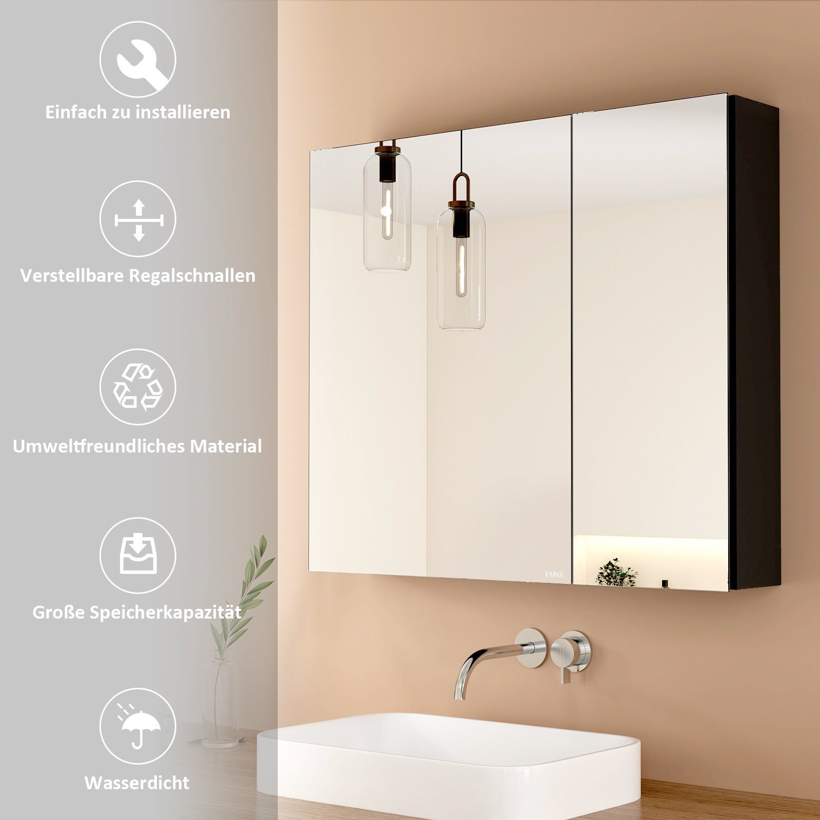 EMKE Spiegelschrank 75×65 /85×65cm 2-türig Badspiegelschrank günstig online kaufen