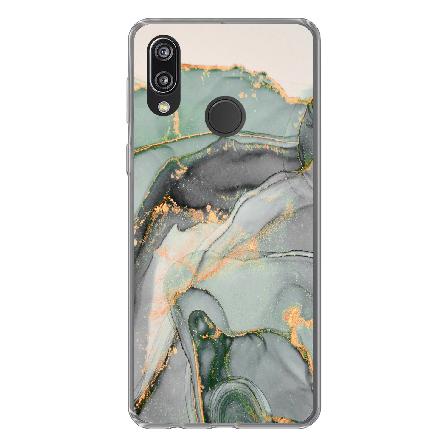 MuchoWow Handyhülle für Huawei P20 Lite (2020) Gold - Marmor - Grün - Luxus - Glitzer - Ma, Handy Case, Silikon, Bumper Case Dünn