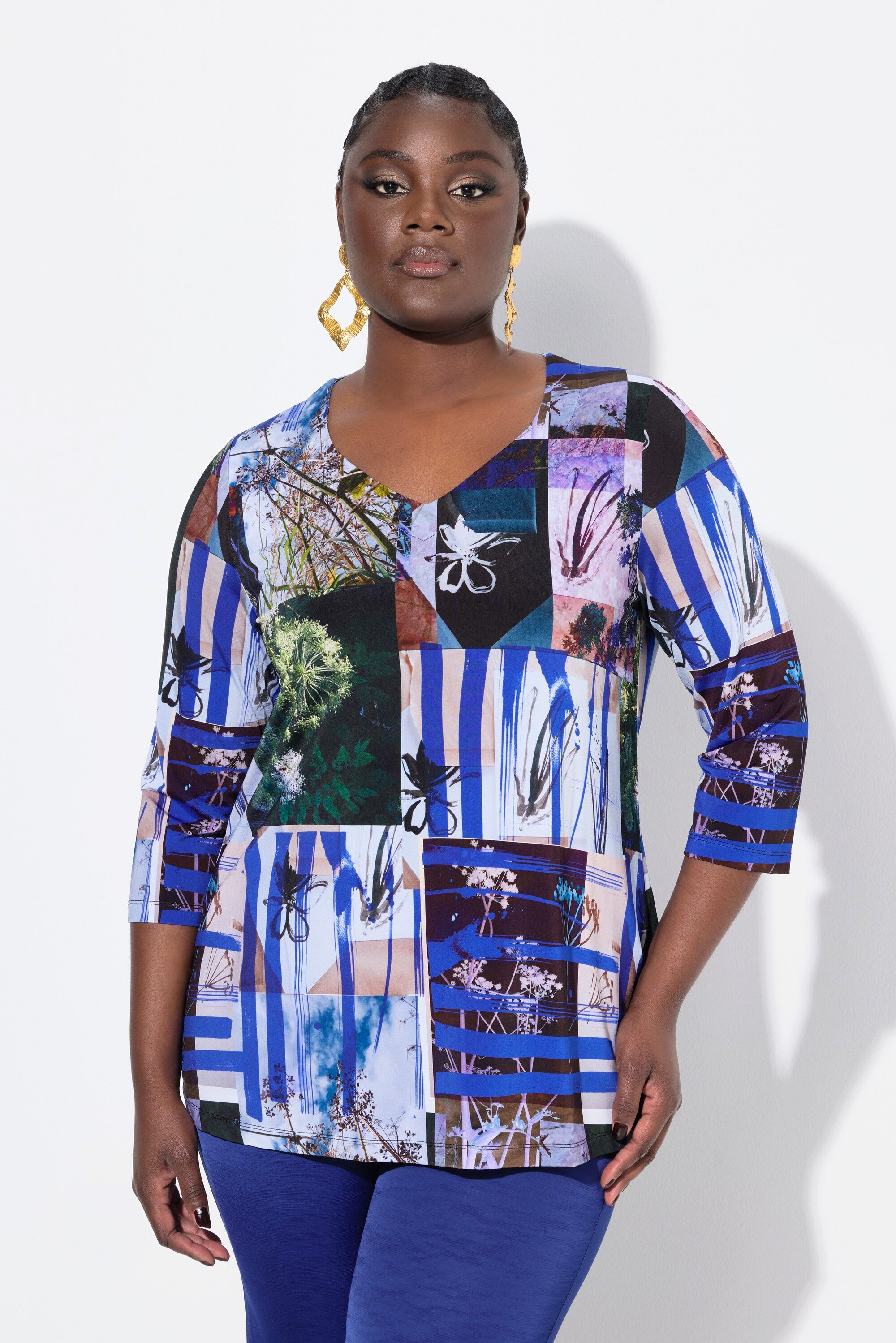 T-Shirt Slinky-Shirt Patchdruck A-Linie Herzausschnitt