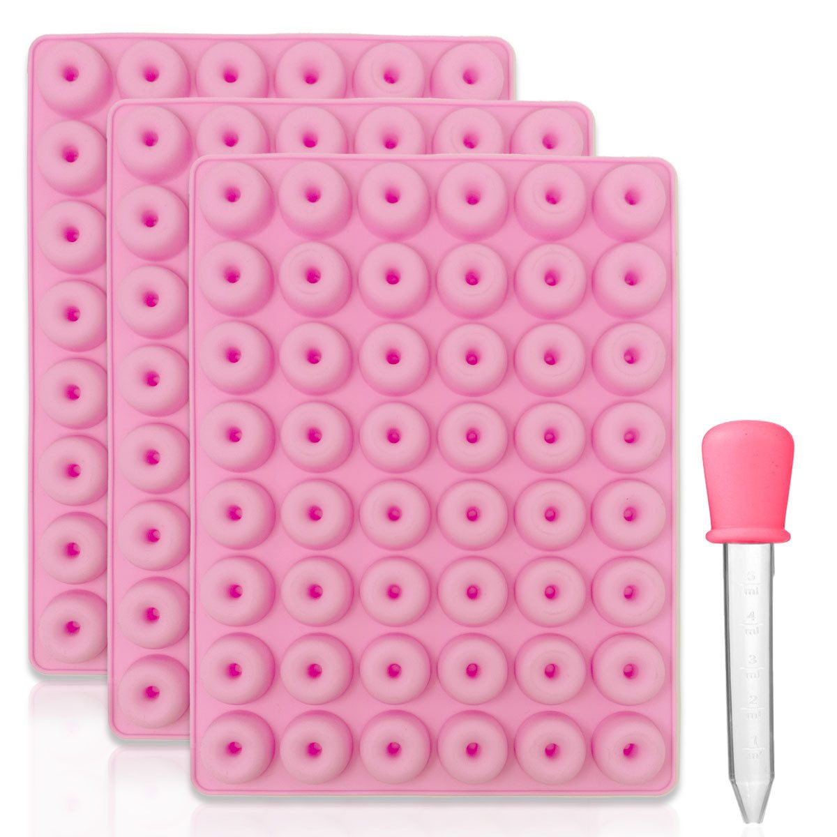 mixed24 Donutform 3x Silikon Mini Donut Backform inkl. Pipette, (6-tlg), Donutform geeignet für Hundeleckerlis, Hundekekse, Süßigkeiten