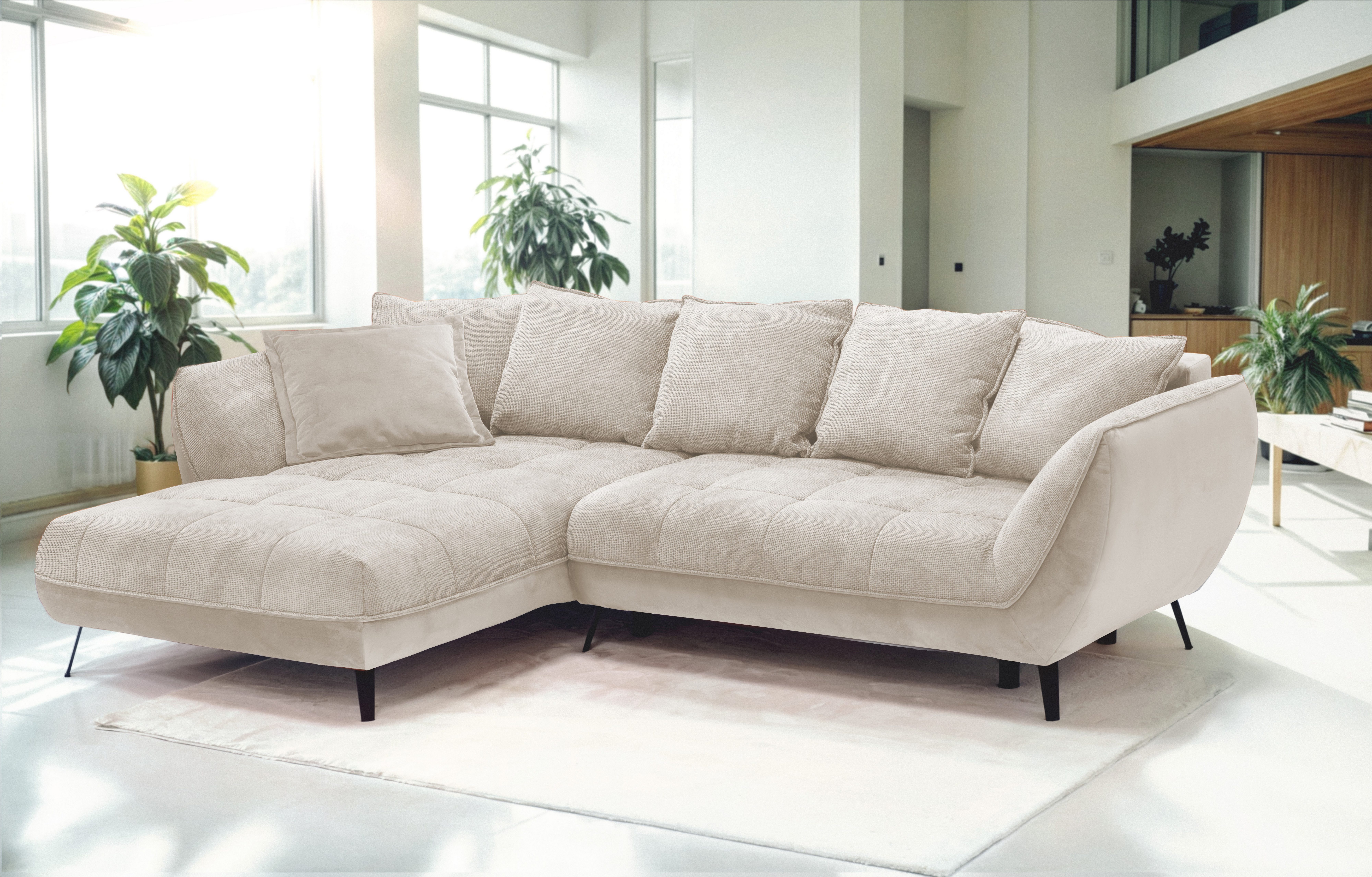 exxpo - sofa fashion Ecksofa Midway Easy-Lift-Bettfunktion, 15cm bodenfrei, bequem, Breite 282cm, inkl. Bettfunktion und praktischem Bettkasten, L-Form