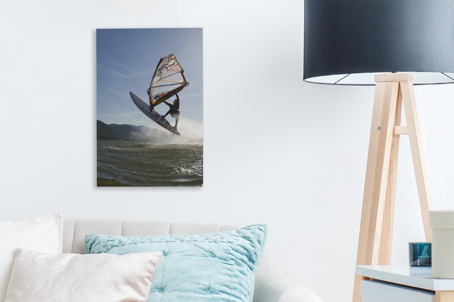 Zackenaufhänger, windsurfen, Leinwandbild (1 cm geht St), Ein inkl. bespannt OneMillionCanvasses® fertig Gemälde, Junge 20x30 Leinwandbild