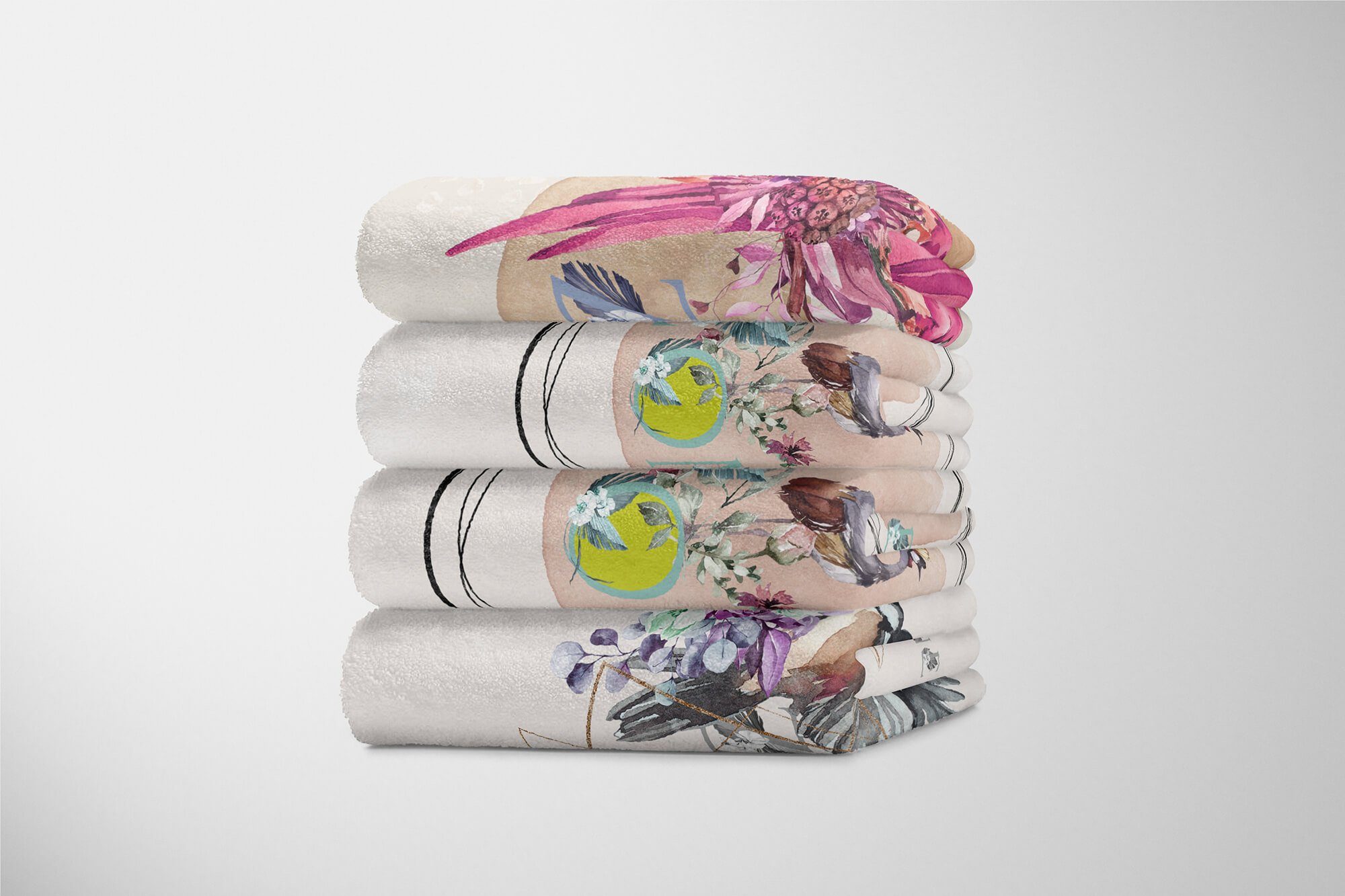 Sinus Art Handtücher Handtuch groß Kunstvoll Kuscheldecke Strandhandtuch Baumwolle-Polyester-Mix Pastelltöne Handtuch Kranich Motiv Saunatuch Pastelltöne, (1-St)