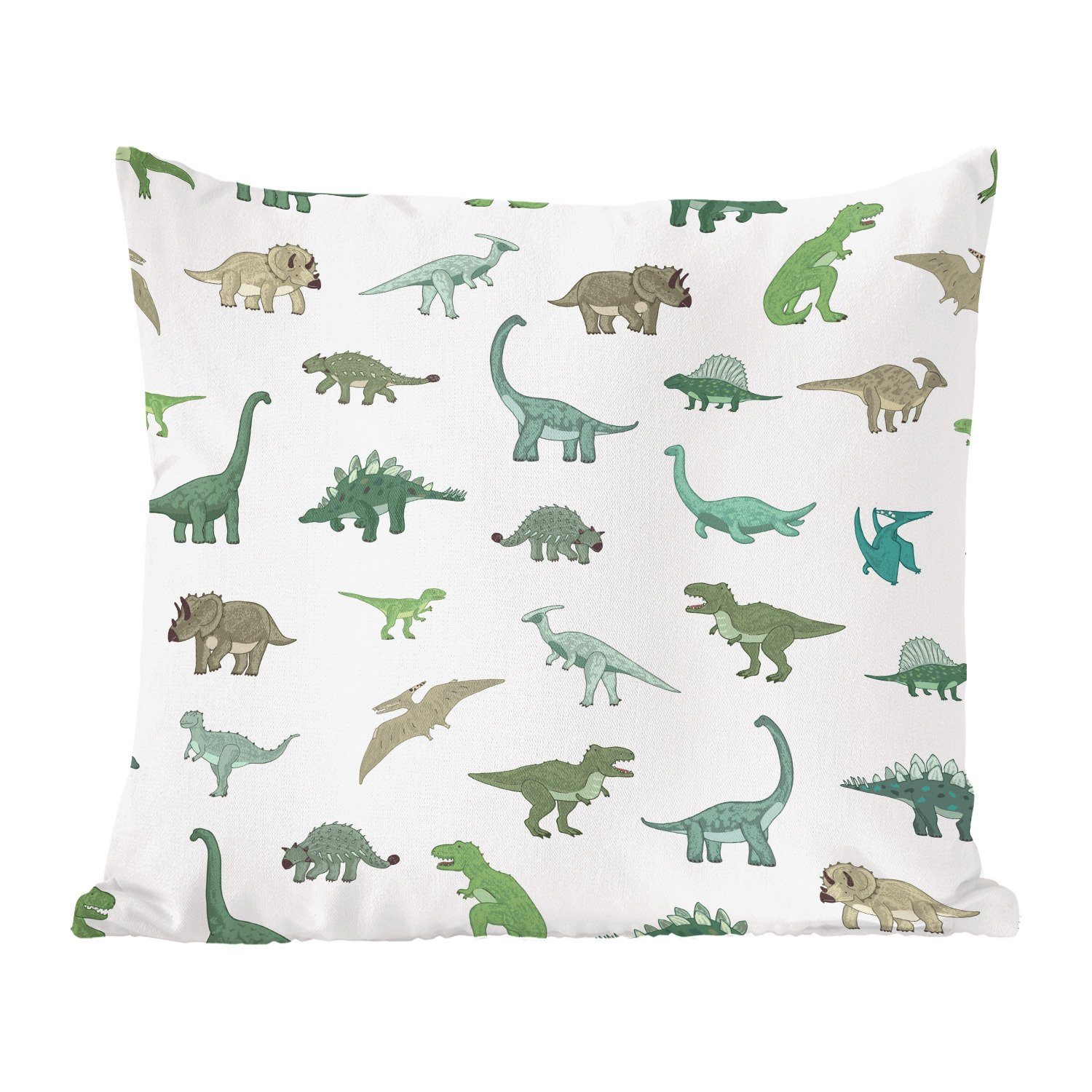 MuchoWow Dekokissen Dinosaurier - Grün - Jungen - Braun - Kind - Muster, Zierkissen mit Füllung für Wohzimmer, Schlafzimmer, Deko, Sofakissen