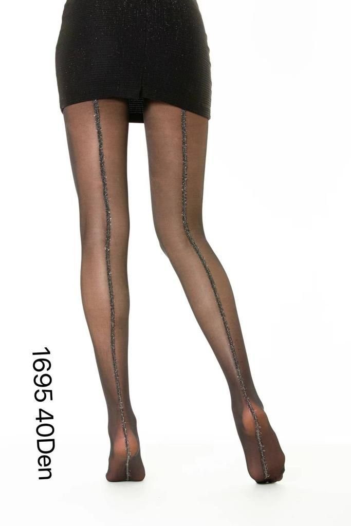 COFI 1453 Strumpfhose Damen Strumpfhose Durchsichtig Glitzerstreifen Baumwollzwickel Schwarz