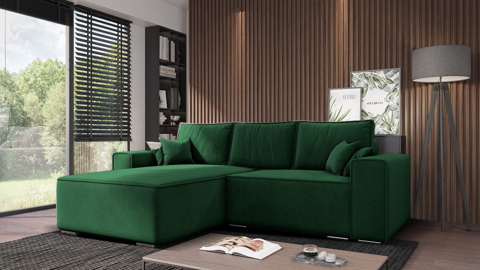 Goldstoff Ecksofa Oslo mit Schlaffunktion, L-Form mit Bettkasten und Federkern, Eckcouch, Chrombeine,Schlaffunktion,Federkern