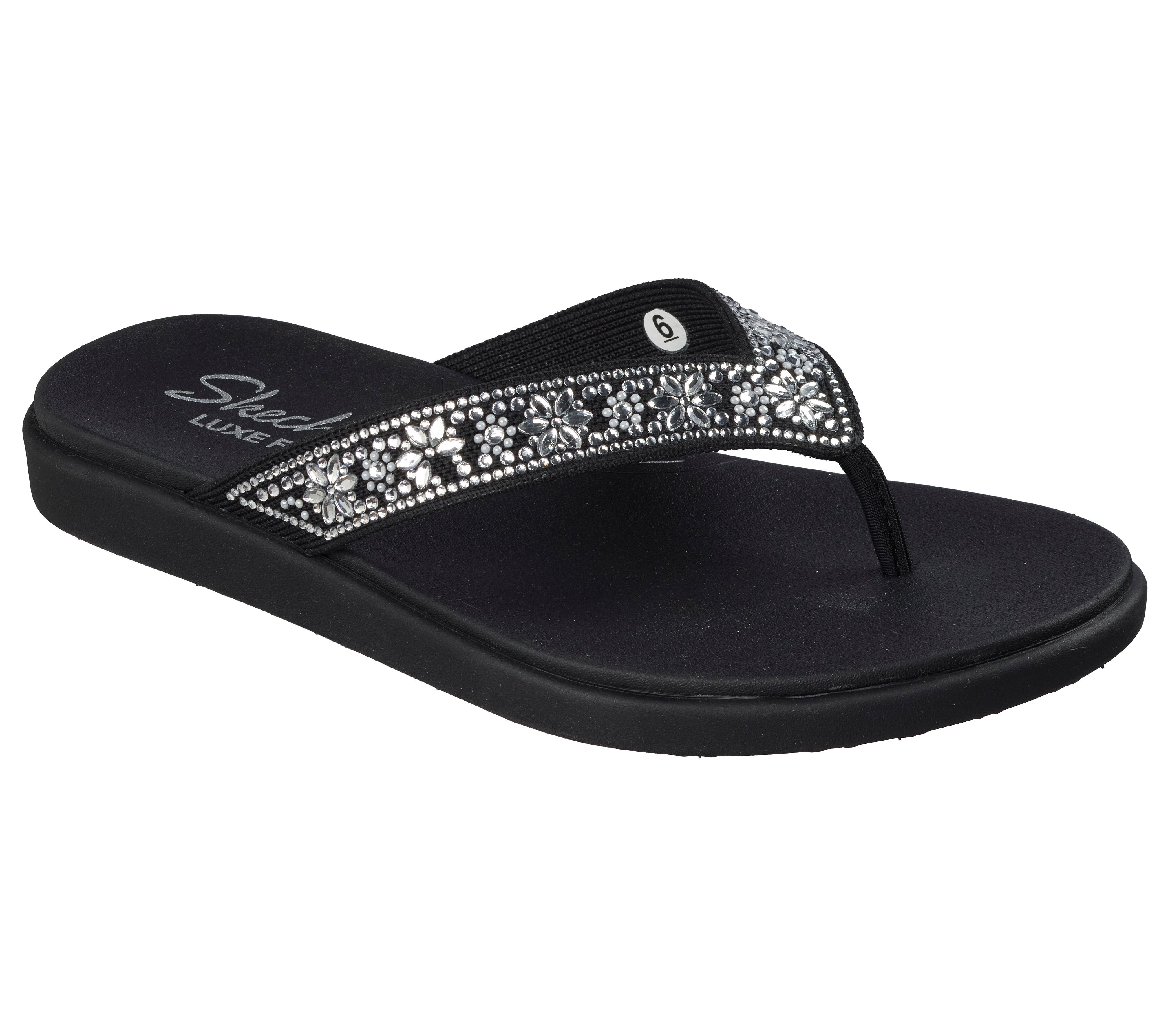 Skechers MEDITATION LUXE Zehentrenner Sommerschuh, Strandschuh, Urlaubsschuh mit Glitzersteine