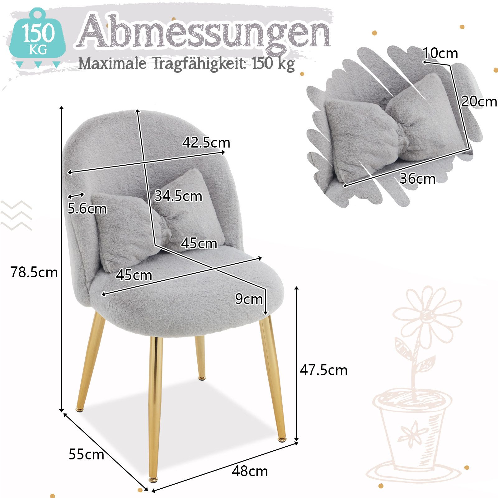 VINGLI Polsterstuhl mit Schleife Zierkissen, Schminktisch günstig online kaufen