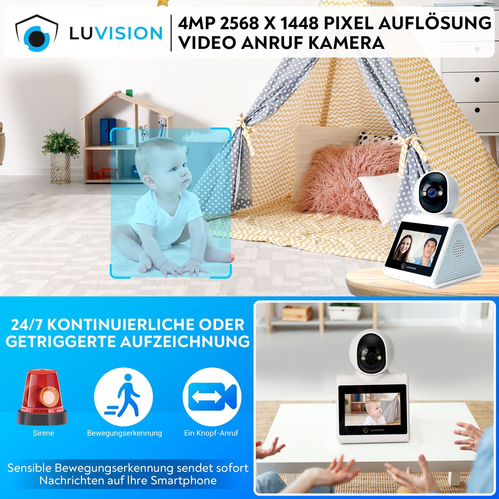 LUVISION Überwachungskamera WLAN PTZ Anrufkamera Video Telefonkamera für Senioren Autotracking 4MP (Innenbereich, 1-tlg., WLAN PTZ Überwachung Kamera Autotracki – Bild 4 von 5