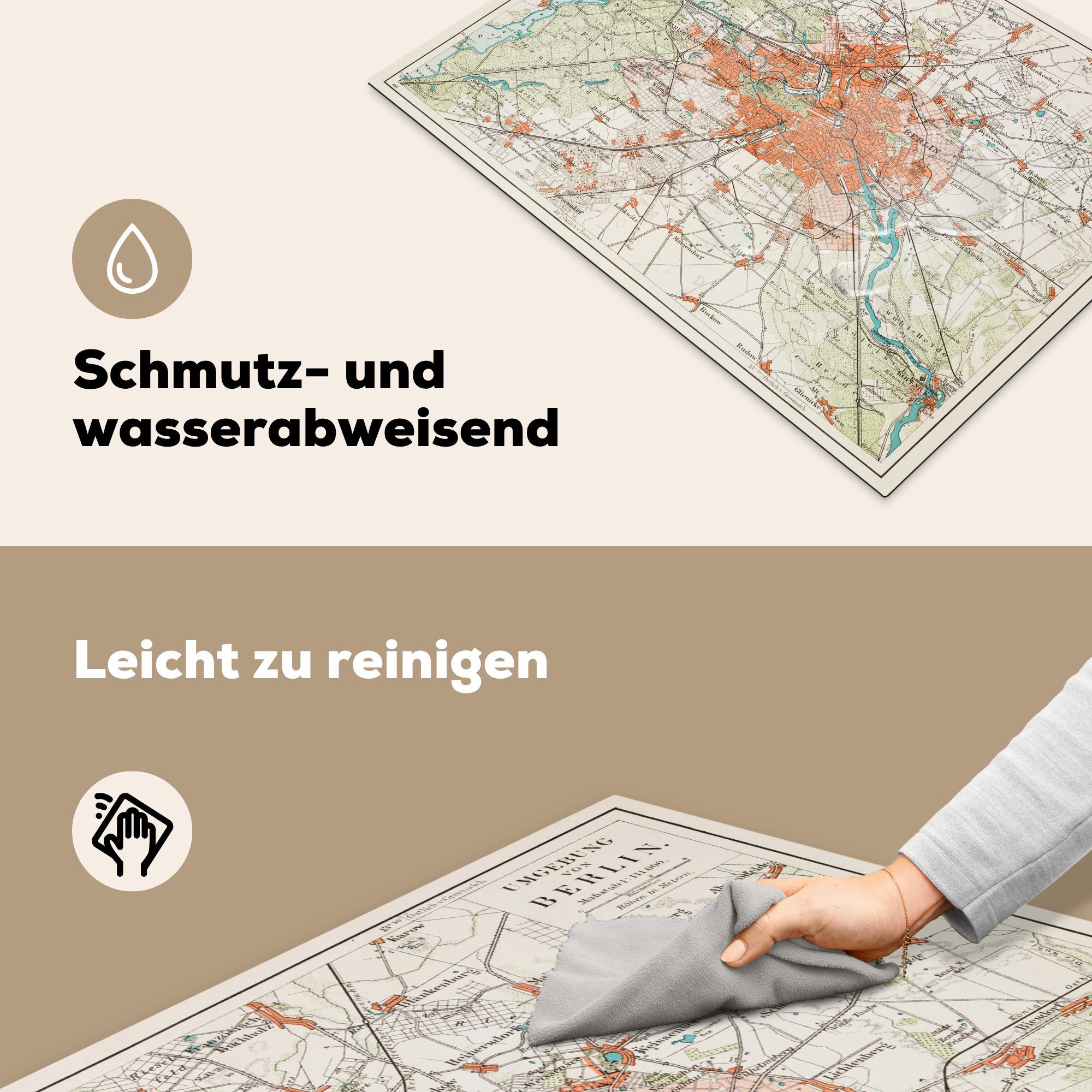 der (1 Karte Mobile Arbeitsfläche Illustration Herdblende-/Abdeckplatte von einer MuchoWow tlg), Berlin, cm, Ceranfeldabdeckung Vinyl, Umgebung 70x52 nutzbar,