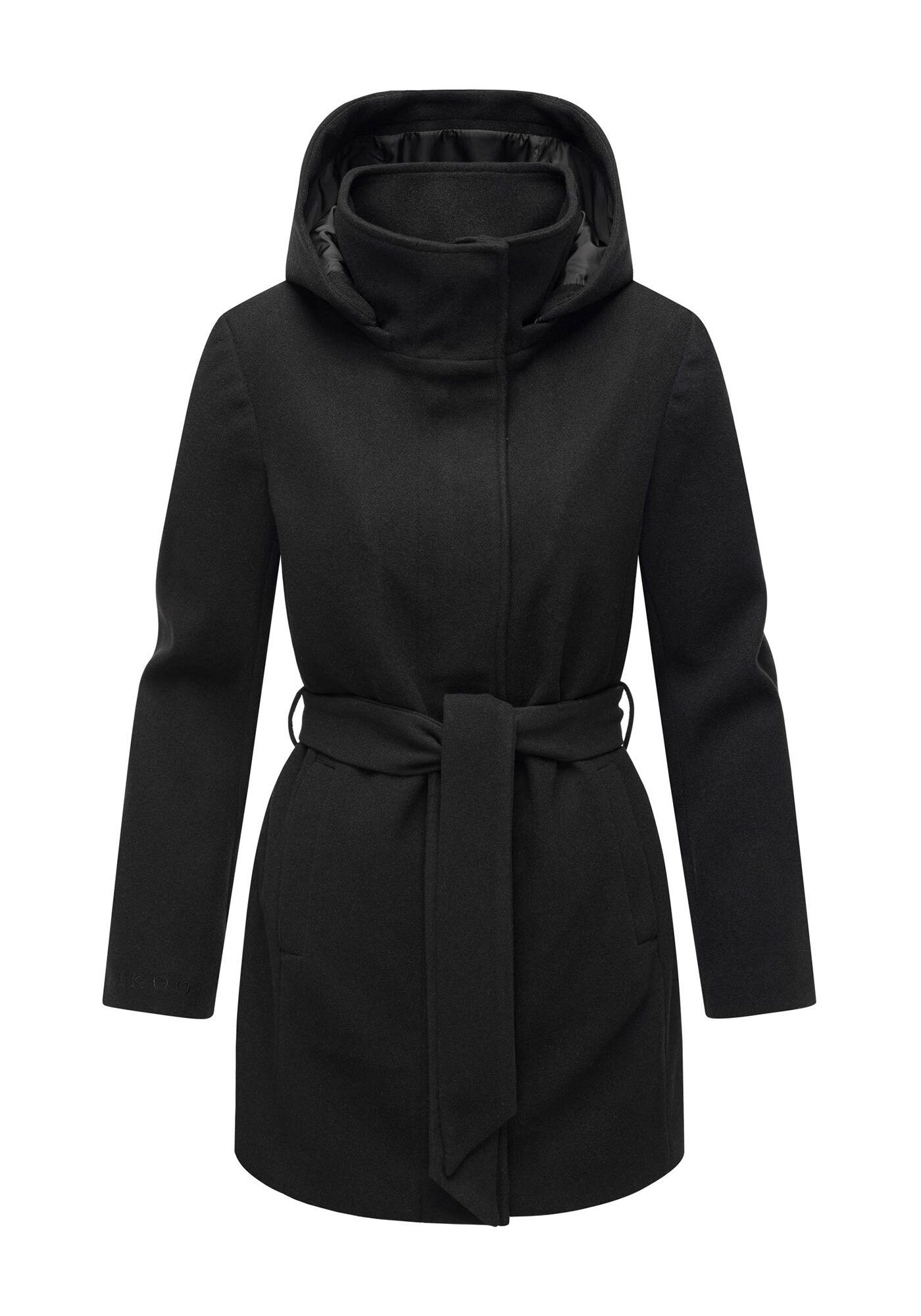 Marikoo Kurzmantel Katalinaa Eleganter Wickel Mantel mit Taillengürtel und Oversized Hood Kapuze