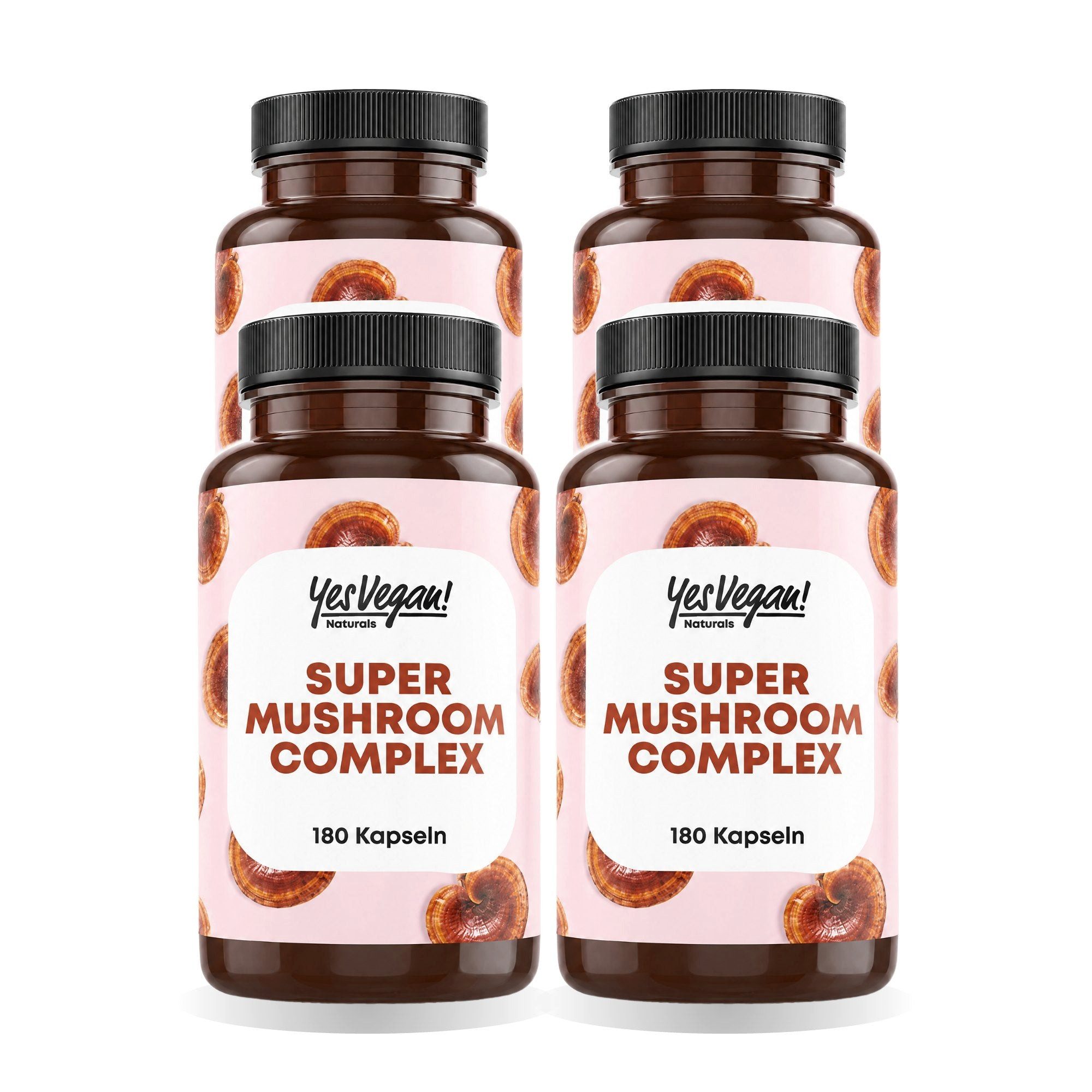 Yes Vegan Vitalpilze Komplex mit Lions Mane, Reishi, Cordyceps Kapseln, 4 er Spar-Set à 180 St., 100 g, vegan, laktosefrei, glutenfrei
