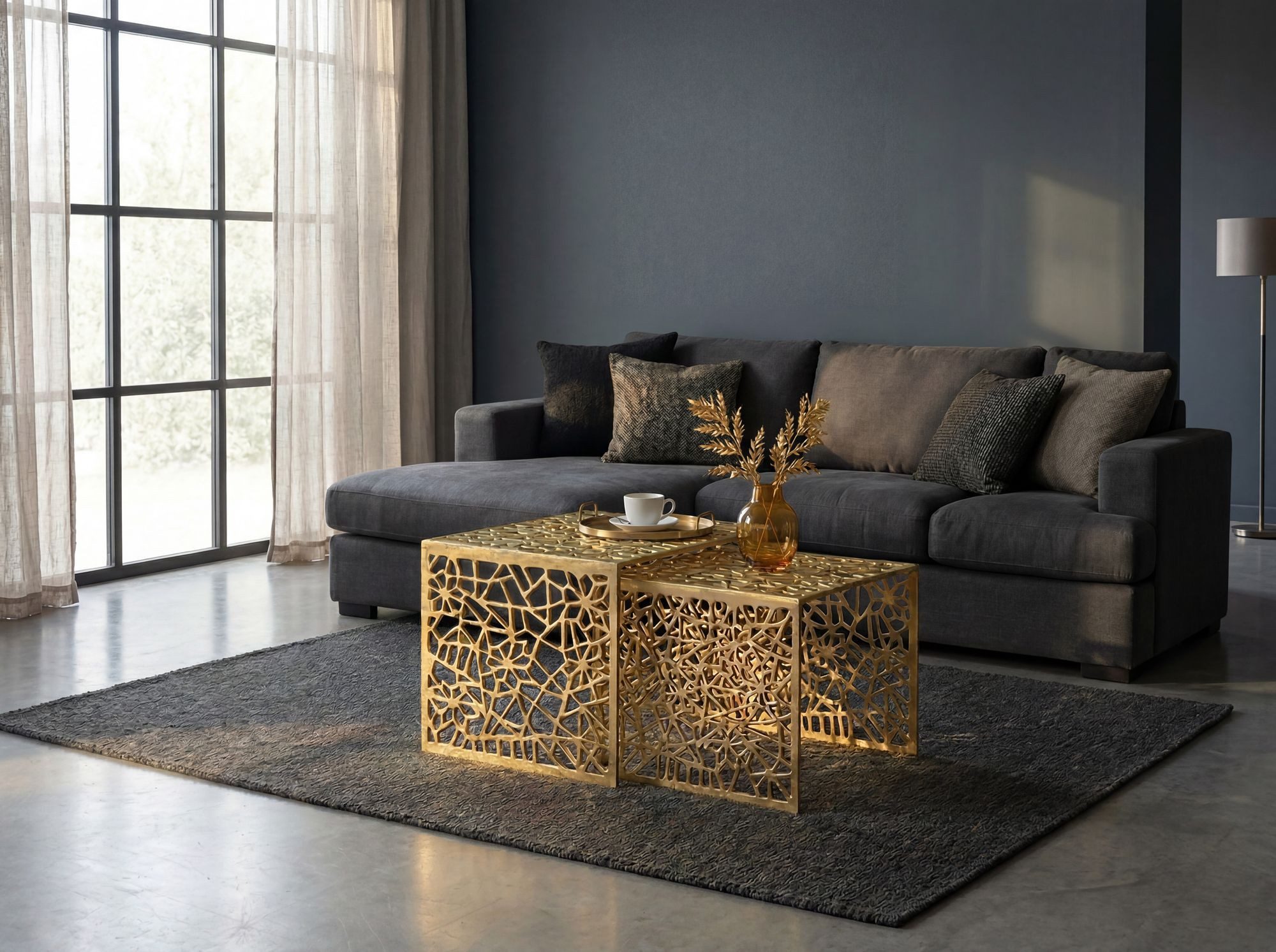 FINEBUY Satztisch FB77353 Couchtisch 2er Set Alu Wohnzimmertisch Beistelltisch Metall (Edles Tischset aus sehr robustem Aluminium), Platzsparendes Möbelstück für Dein Zuhause