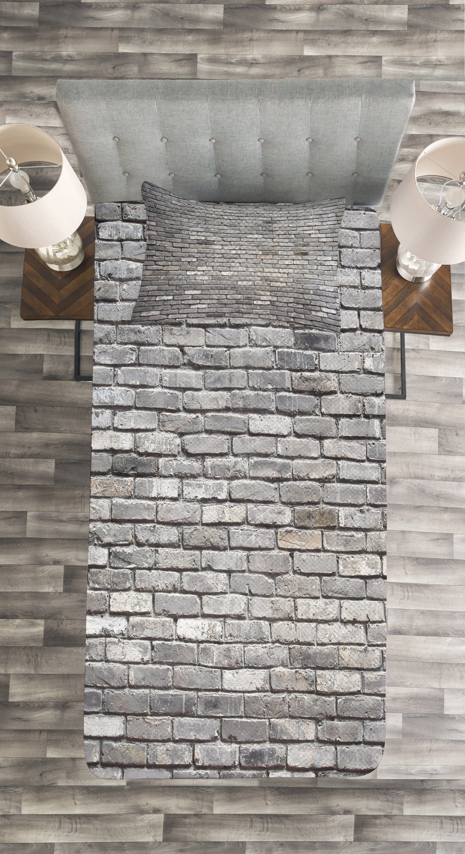 Tagesdecke Set Grau von Abakuhaus, Im Raue Alter Waschbar, Ziegelmauer Kissenbezügen mit