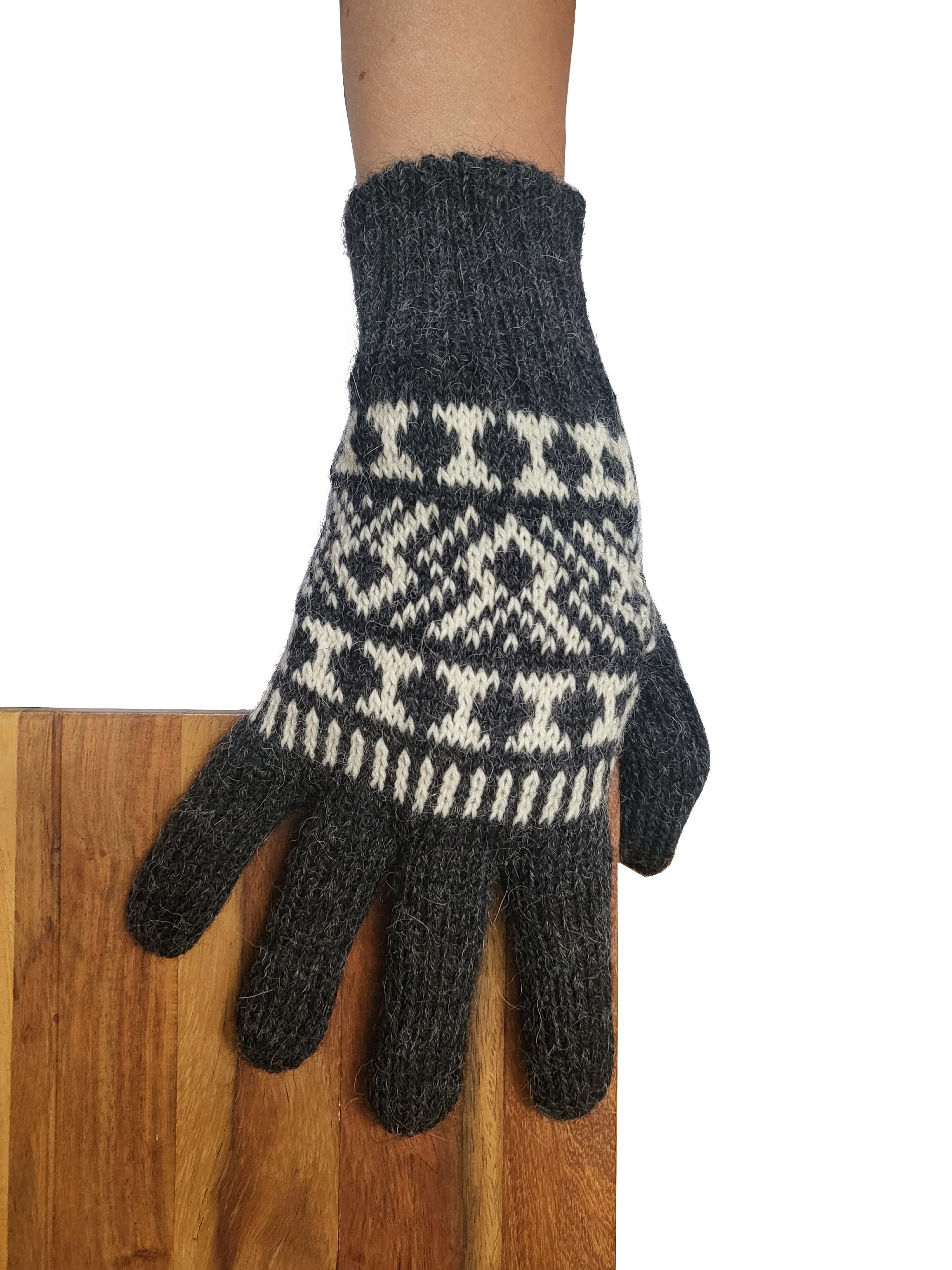 Posh Gear Strickhandschuhe Guantofigura Fingerhandschuhe aus 100% Alpakawolle dunkel grau