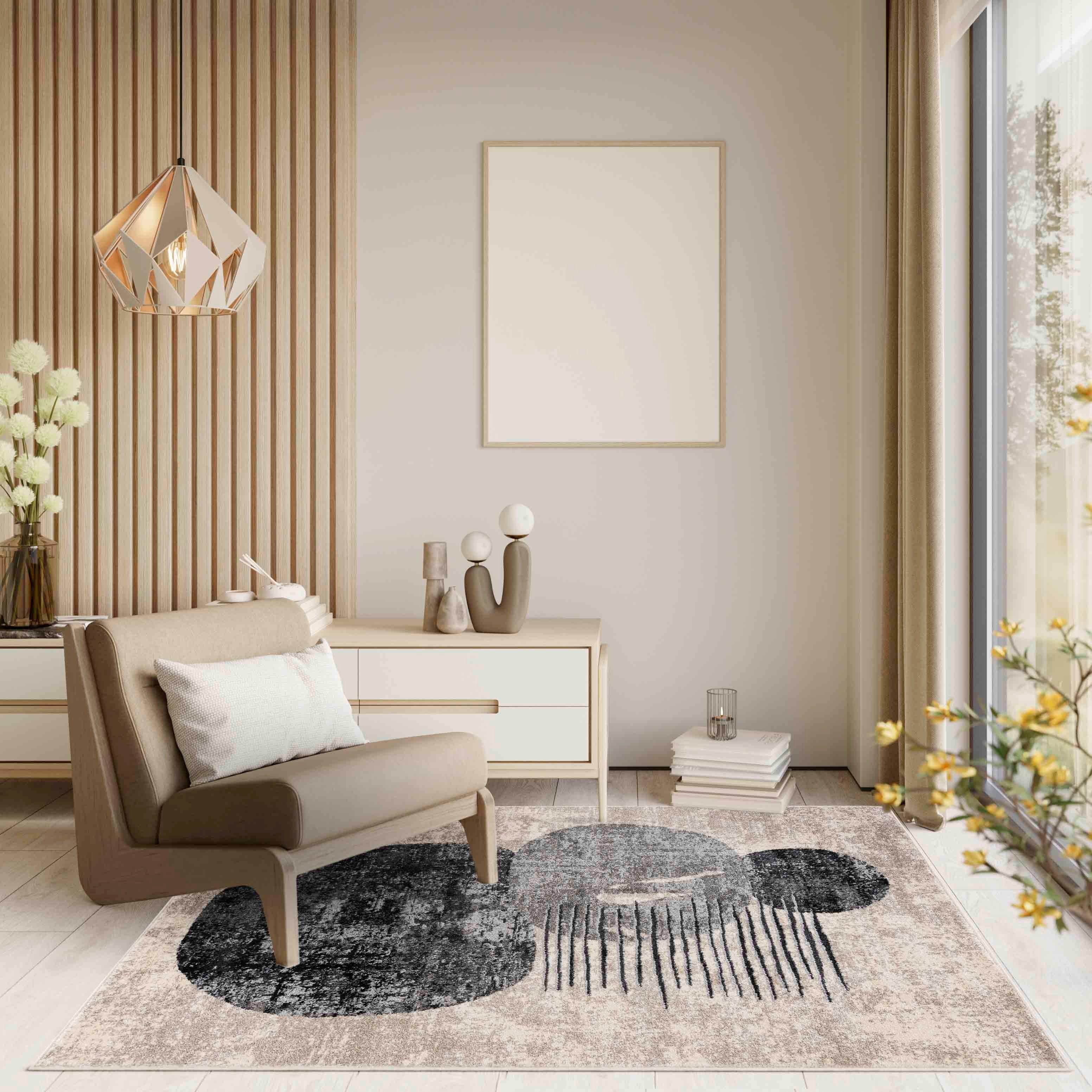 Mazovia Designteppich Modern Geometrisch Anthrazit Grau Wohnzimmer, Schlafzimmer, Büro, Fußbodenheizung – Bild 2 von 5
