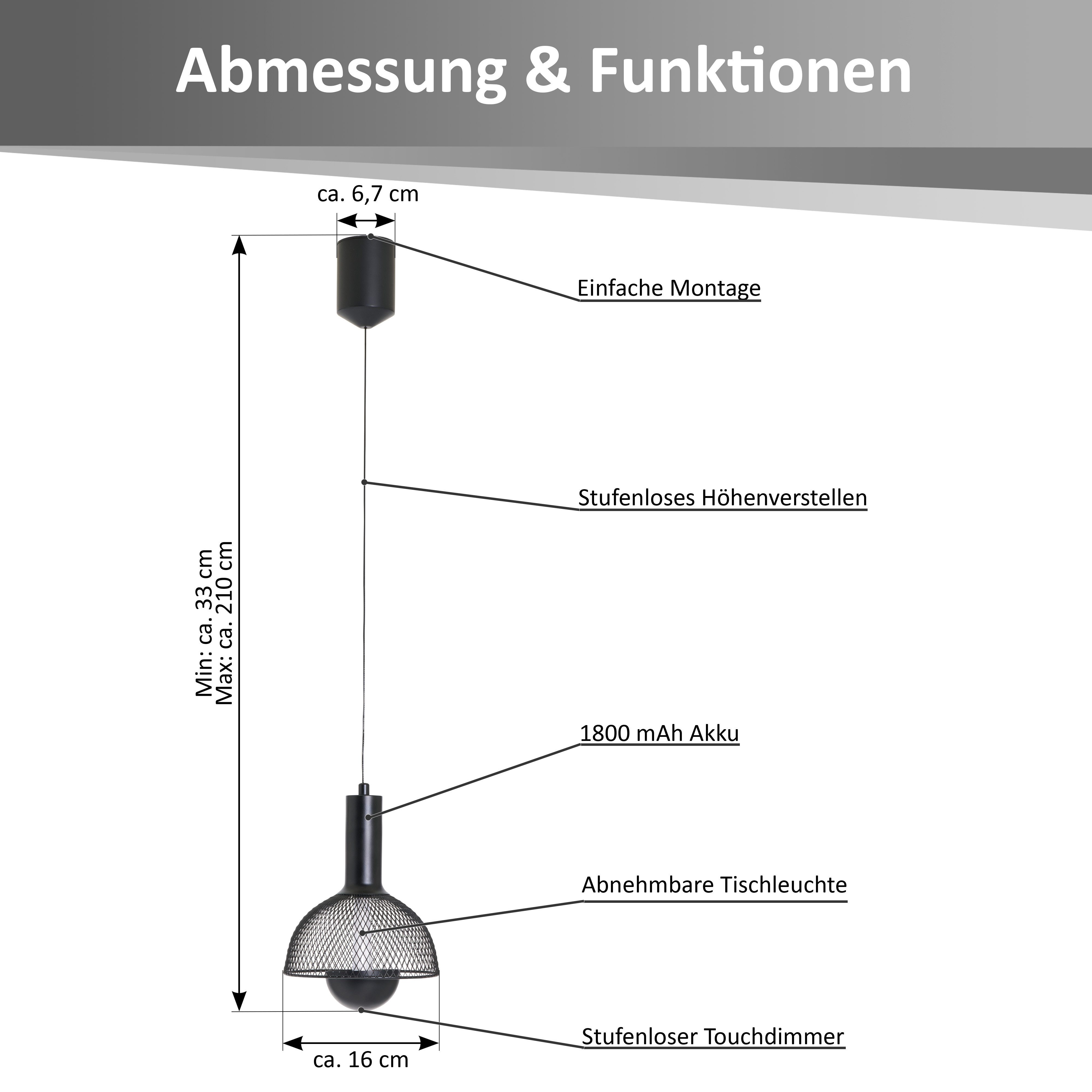 Northpoint LED Pendelleuchte LED Akku Pendelleuchte 2in1 Tischleuchte Touch Dimmbar