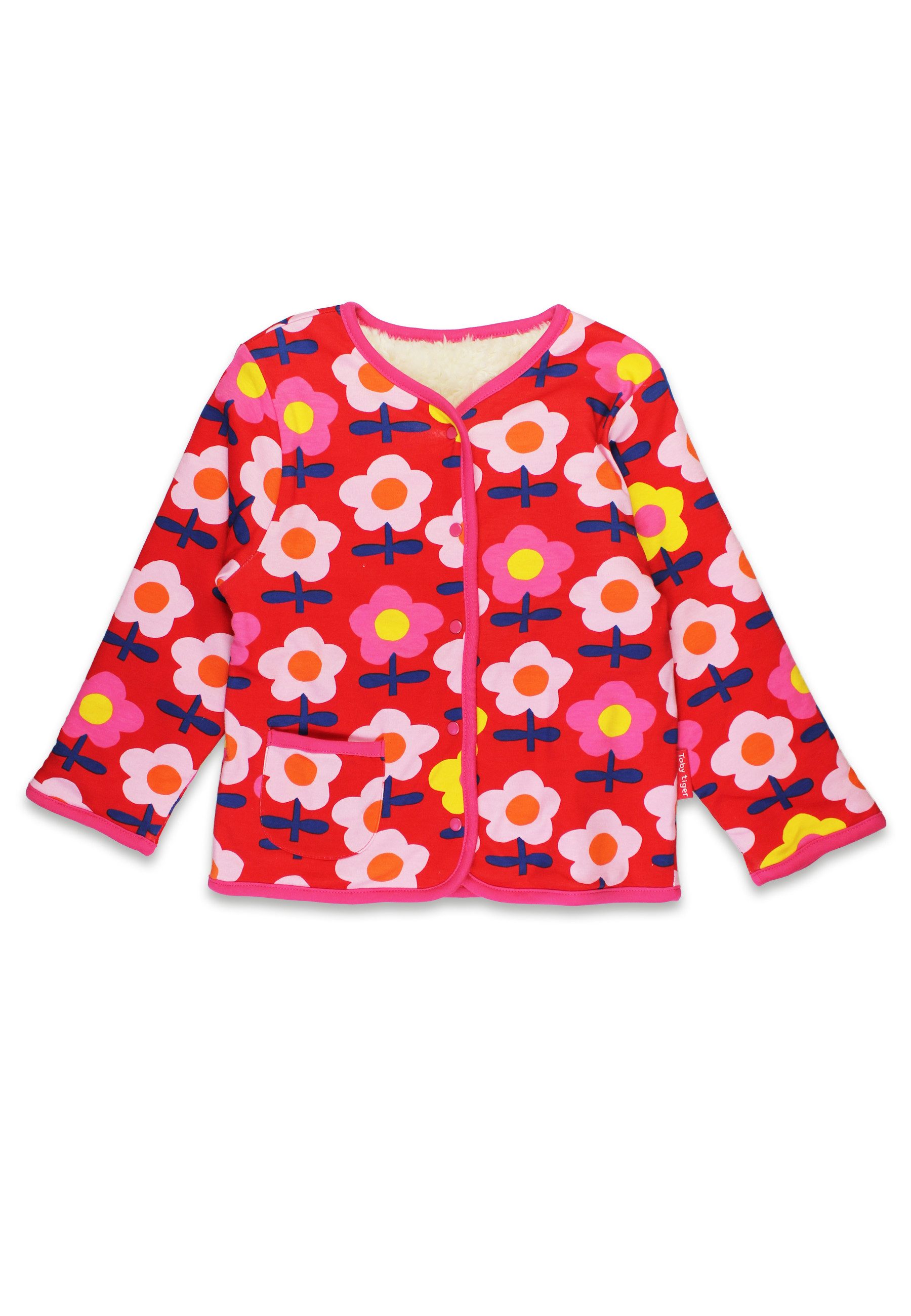 Toby Tiger Fleecejacke Jacke zum Wenden mit Retro Blumen Print