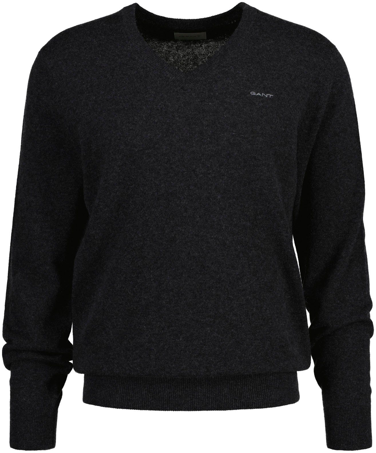 Gant V-Ausschnitt-Pullover Wollpullover Quality MELANGE Premium, CHARCOAL Lambswool Extrafine DK Lammwolle, V-Neck High