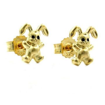 unbespielt Paar Ohrstecker Ohrringe Ohrstecker Kleiner Hase matt glänzend 9 Karat Gold 7 x 6 mm inklusive Schmuckbox, Goldschmuck für Kinder