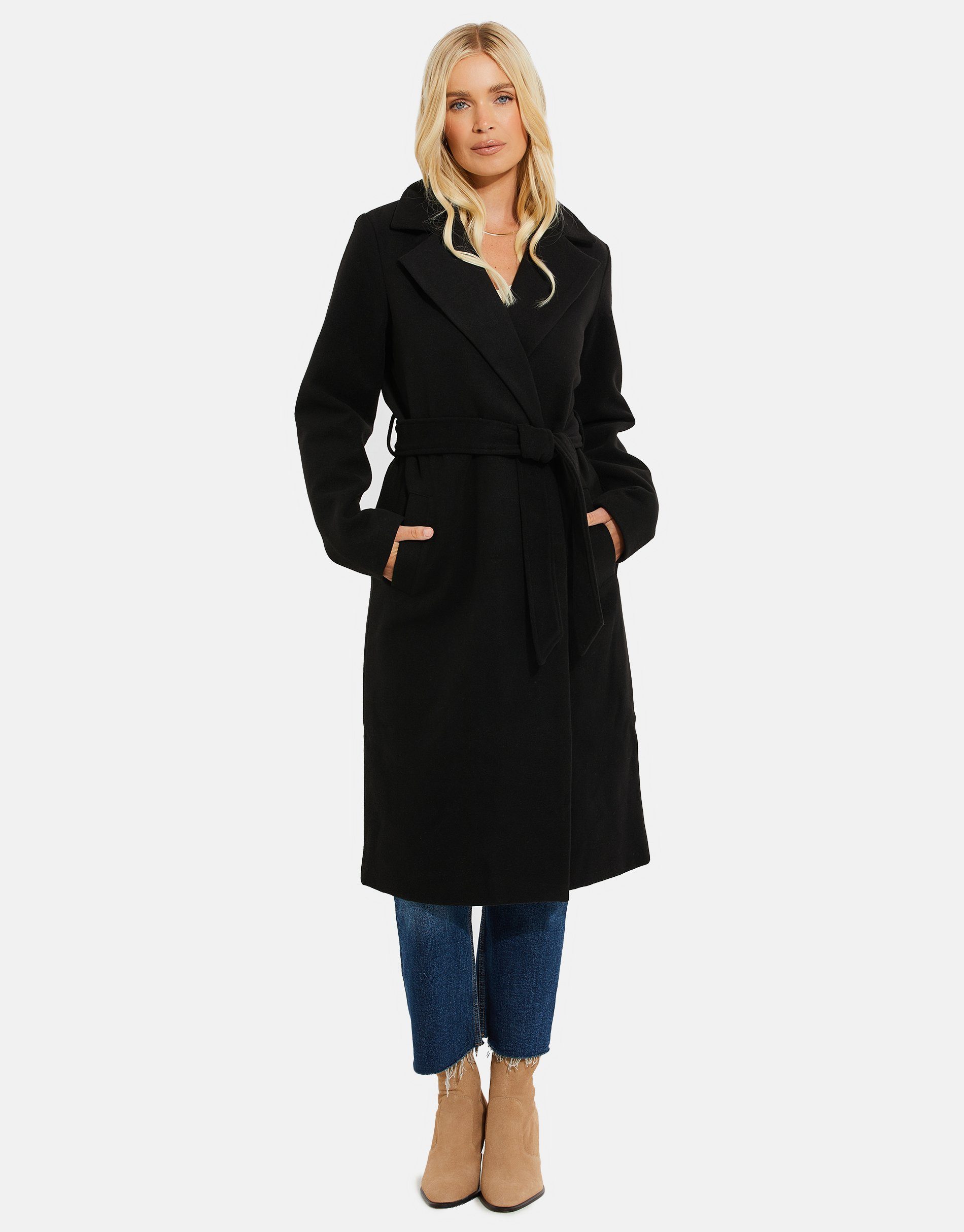 Threadbare Wollmantel THB Chai Belted Formal Black Coat