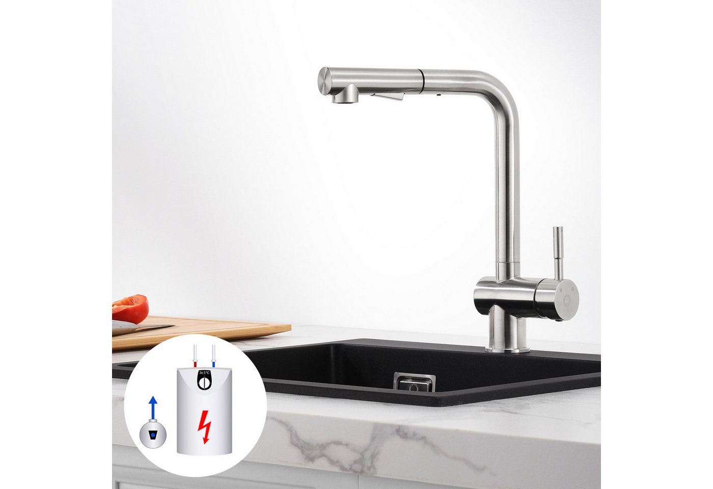 Thumbnail - Auralum Max Küchenarmatur Niederdruck Wasserhahn Ausziehbar Spültischarmatur Mischbatterie 360° mit ausziehbar Brause