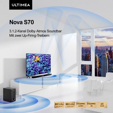 Ultimea Nova S70 3.1.2-Kanal Dolby Atmos Soundbar (HDMI IN/eARC, Bluetooth, 390 W, 2 nach oben abstrahlende Treiber, 4K Dolby Vision HDR Durchleitung)