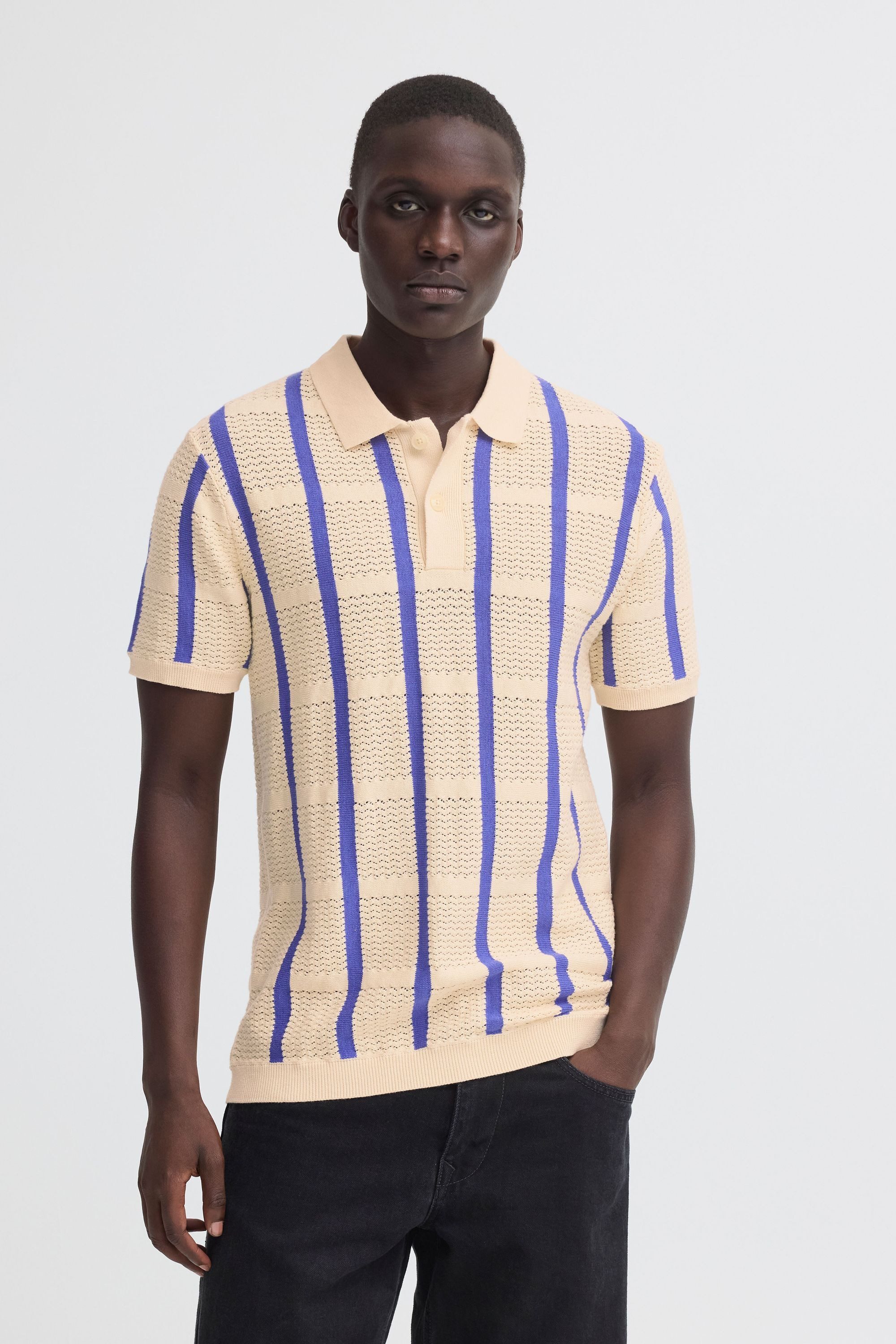 Blend Poloshirt BHDarin Striped (1-tlg) Gestreiftes Feinstrick-Poloshirt mit Strickmuster