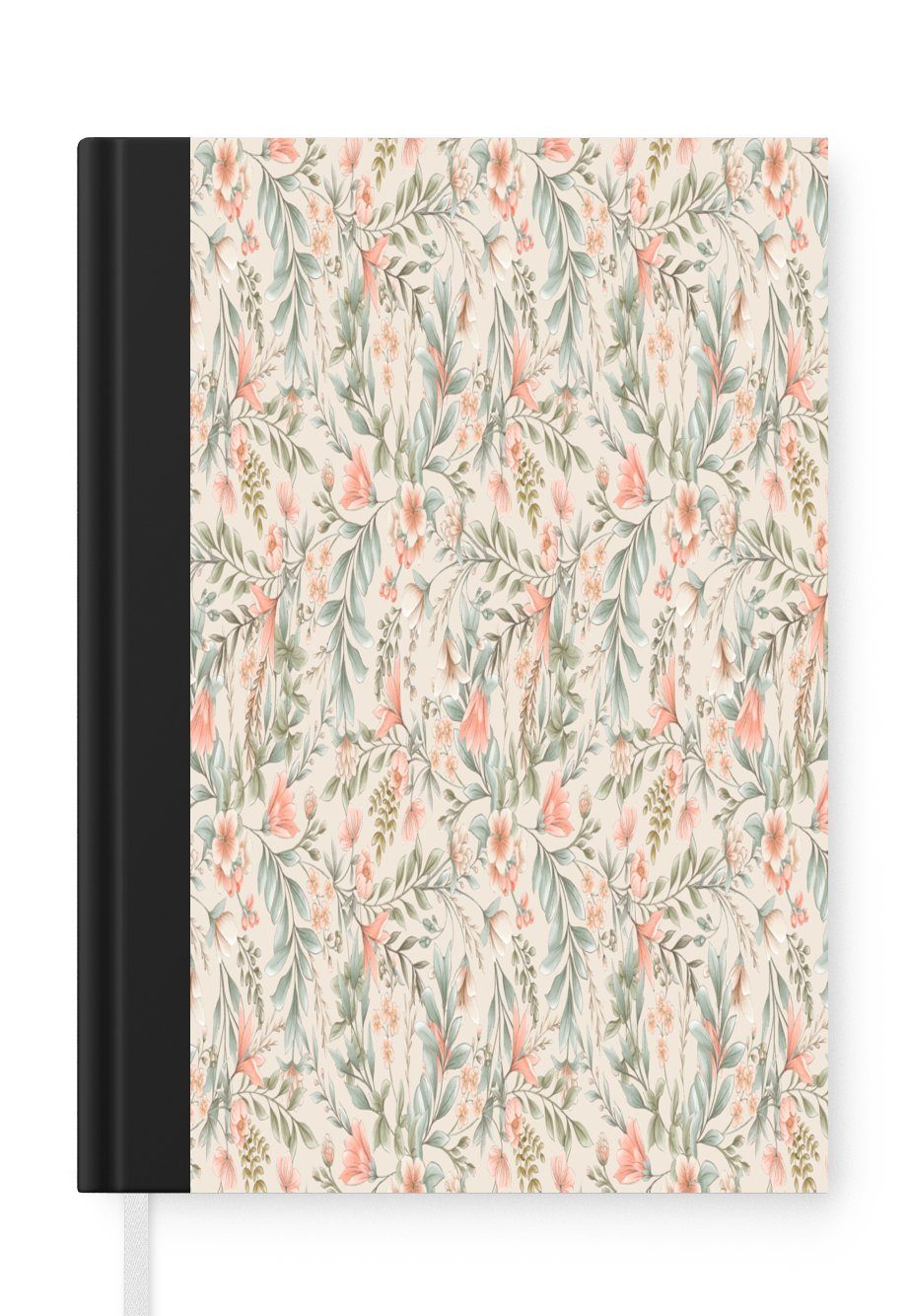 MuchoWow Notizbuch Blumen - Pastell - Blätter, Journal, Merkzettel, Tagebuch, Notizheft, A5, 98 Seiten, Haushaltsbuch