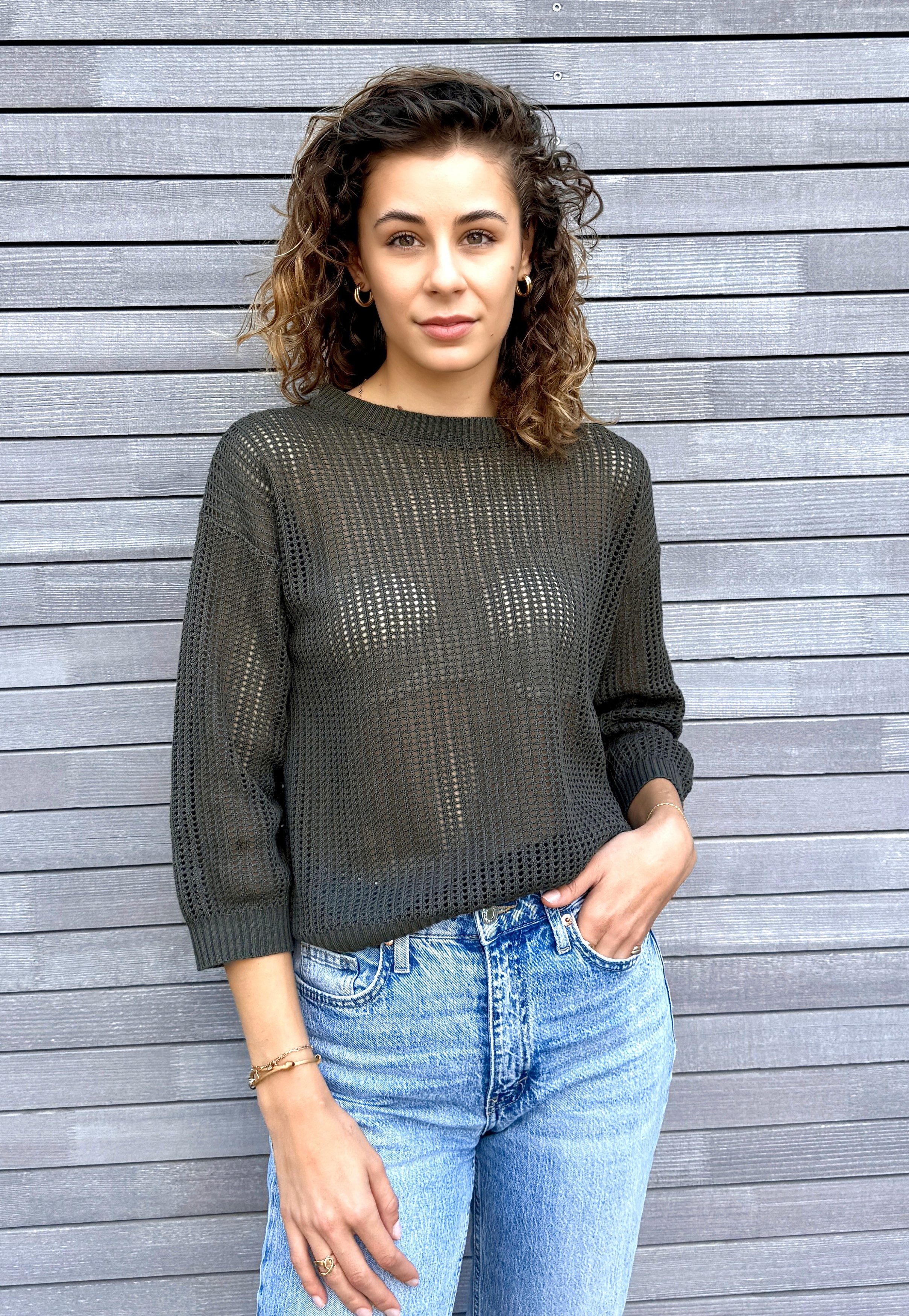 Zuckerwatte Ajourpullover in sommerlicher mit Langarm günstig online kaufen