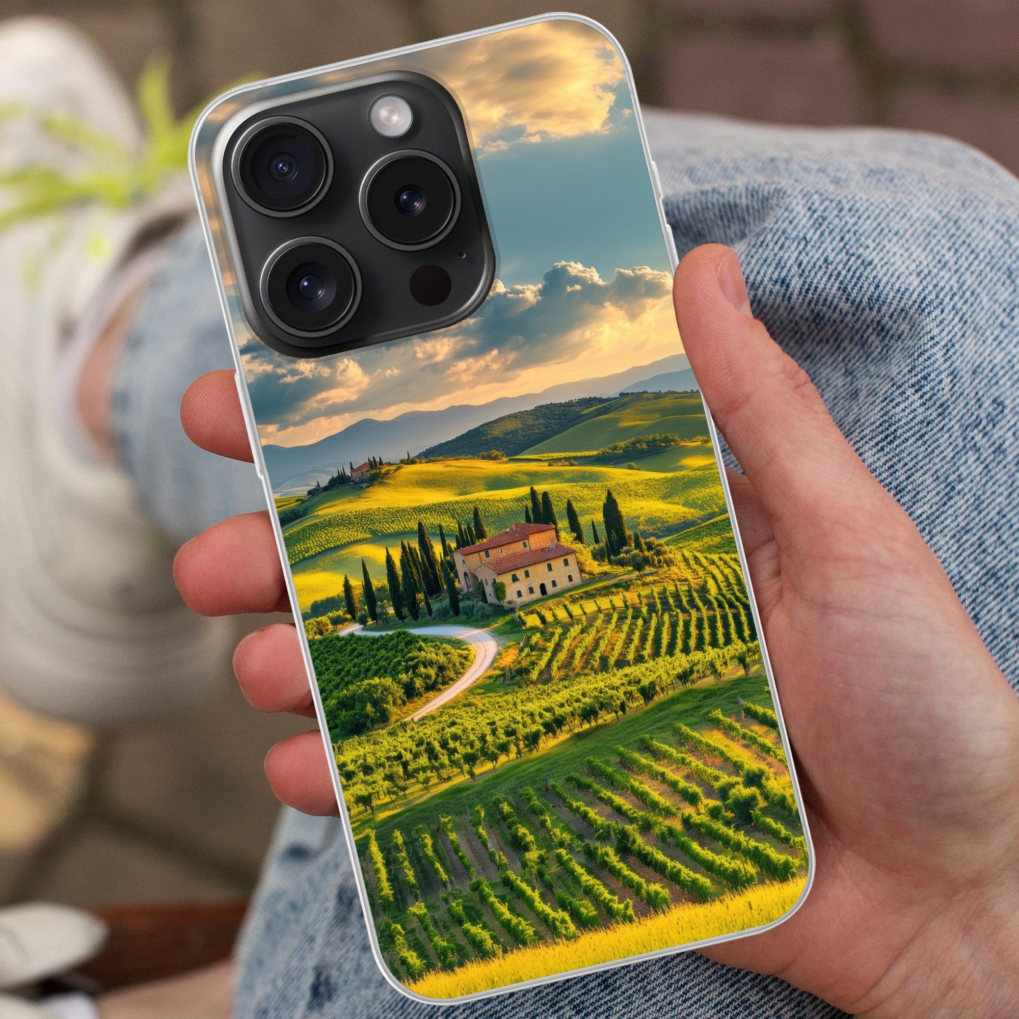 MuchoWow Handyhülle für Apple iPhone 15 Pro Toskana - Landschaft - Weinberge, Smartphone-Bumper, Print, Handy Schutzhülle Dünn
