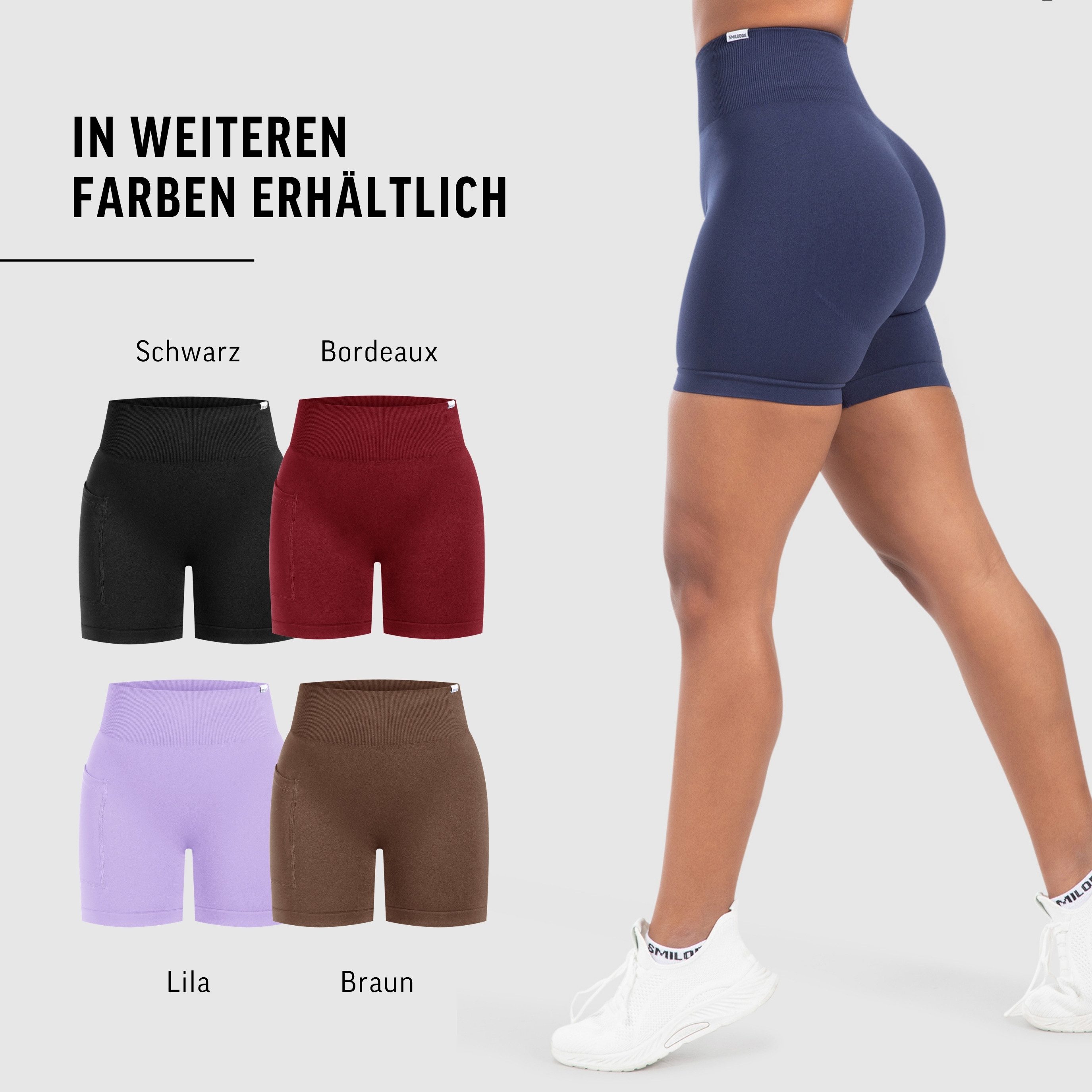 Smilodox Shorts Temmy, Kurze Sport Hose mit Pocket und Kontur, breiter Bund optimaler Halt, elastisch, figurbetonend, Gym Jogging Alltag