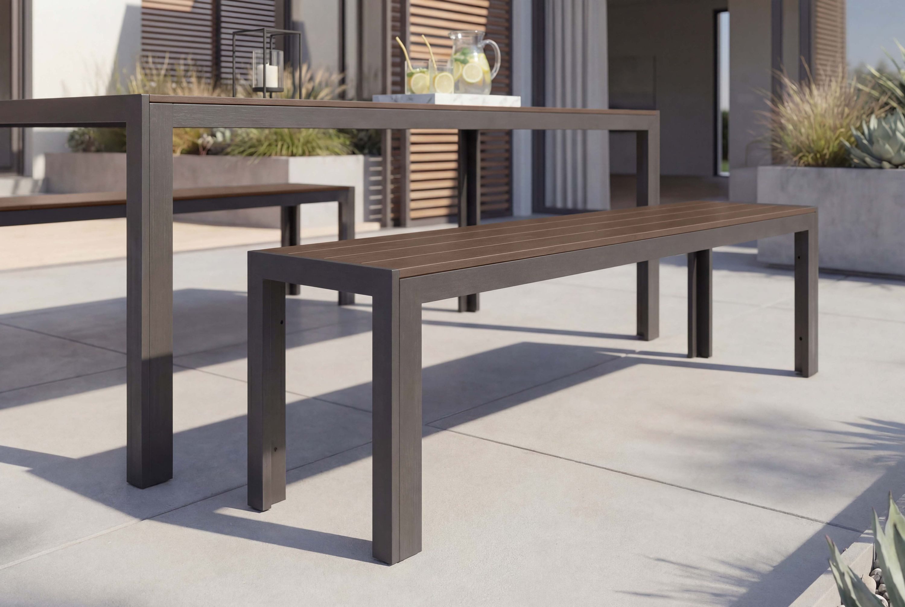 riess-ambiente Gartenbank DESIGNO 180cm dunkelbraun / schwarz · Outdoor-Sitzbank aus Aluminium (Einzelartikel, 1-St), wetterfest · Kunststoff & Metall · ohne Rückenlehne · Balkon/Terrasse