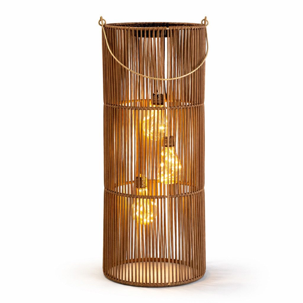 formano LED Laterne Solarlaterne Außen Garten Rattan Look Laterne 3 LED Birnen 45cm Solar, LED fest integriert