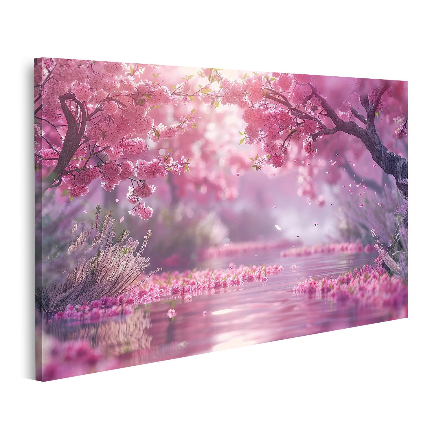 islandburner Leinwandbild, Verträumte rosa Kirschblüten über dem Wasser günstig online kaufen