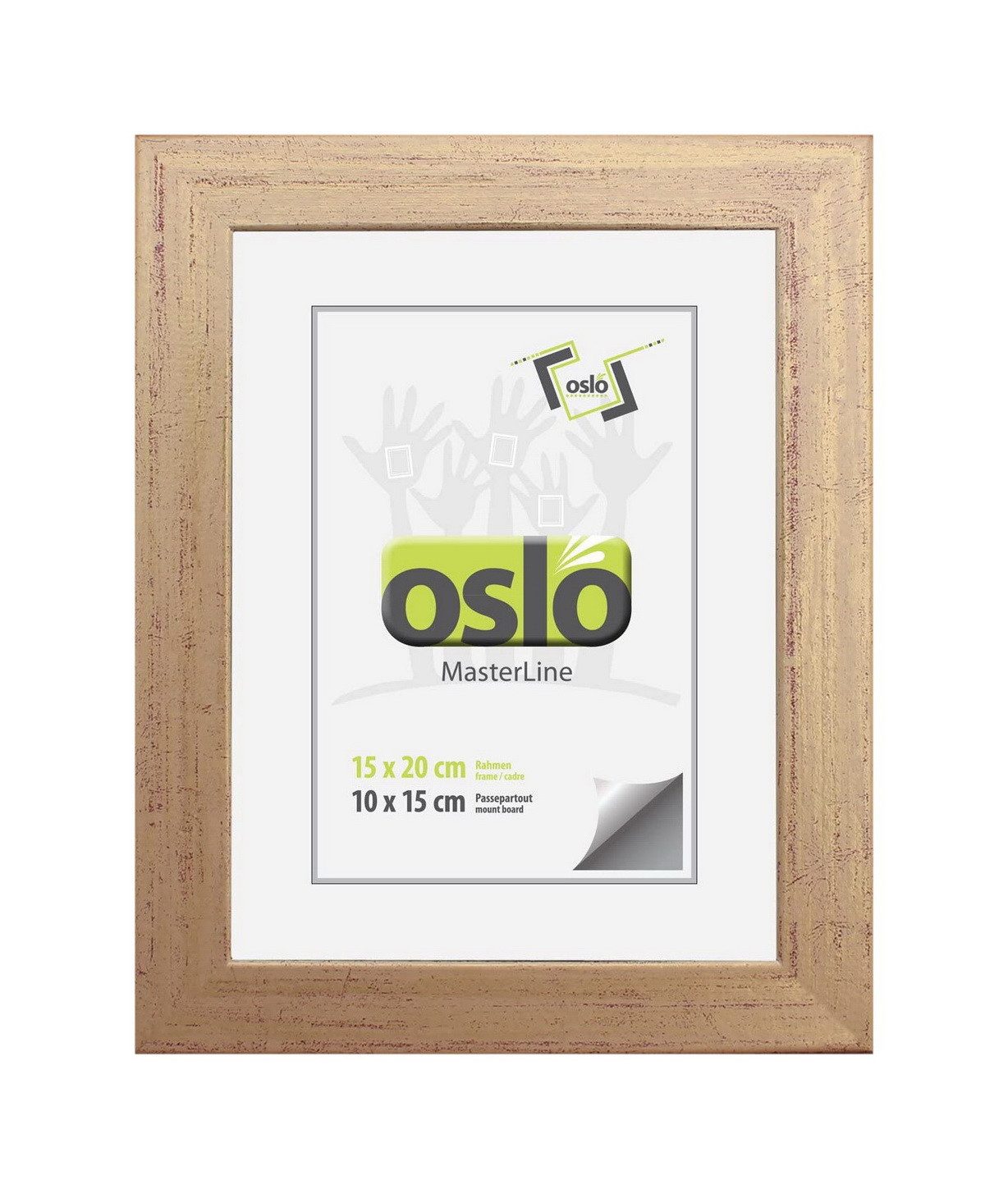 Oslo MasterLine Bilderrahmen Holz massiv Echtglas Hoch- Querformat Puzzlerahmen FSC-zertifiziert, 15x20 gold
