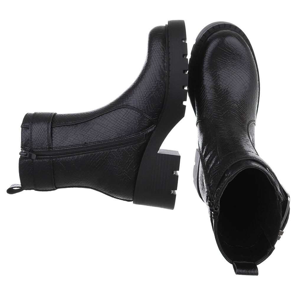 Ital-Design Moderne Stiefeletten mit Schnalle und elastischem Einsatz Plateaustiefelette (90726945) Blockabsatz Stiefeletten in Schwarz