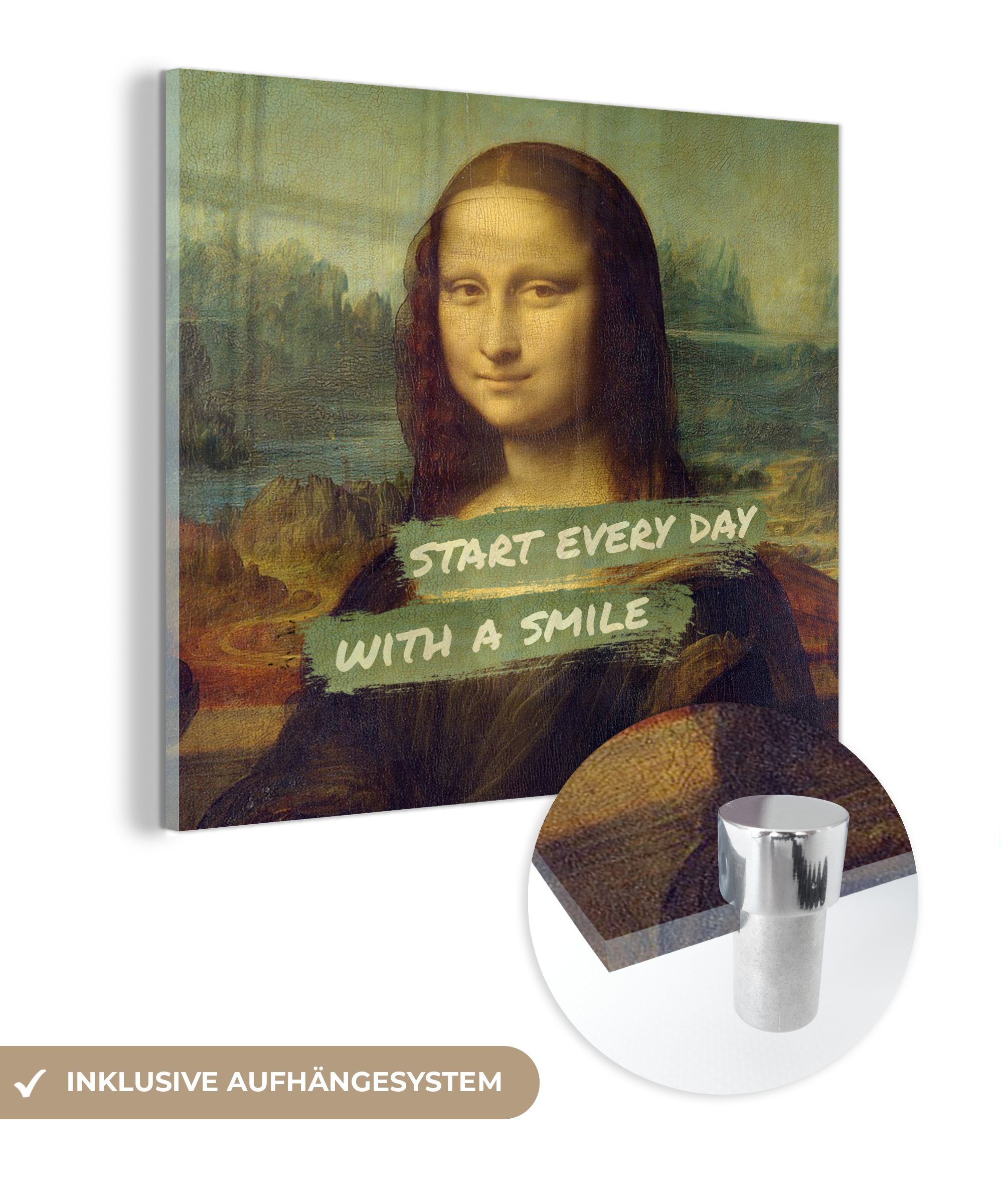 MuchoWow Acrylglasbild Mona Lisa - Zitat - Da Vinci, (1 St), Glasbilder - Bilder auf Glas Wandbild - Foto auf Glas - Wanddekoration
