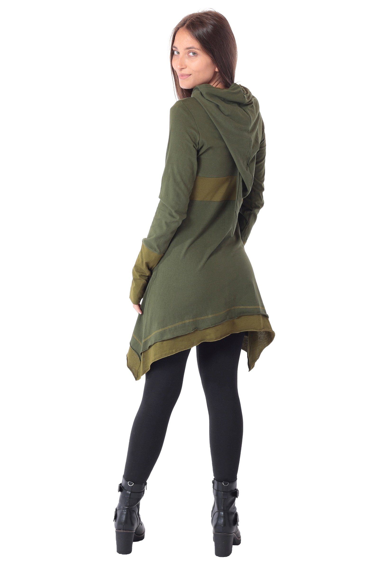 PUREWONDER Zipfelkleid Kleid aus leichter Baumwolle mit Zipfelkapuze, Oberteil Nr 37 Grün M Ganzjahreskleid – Bild 3 von 5