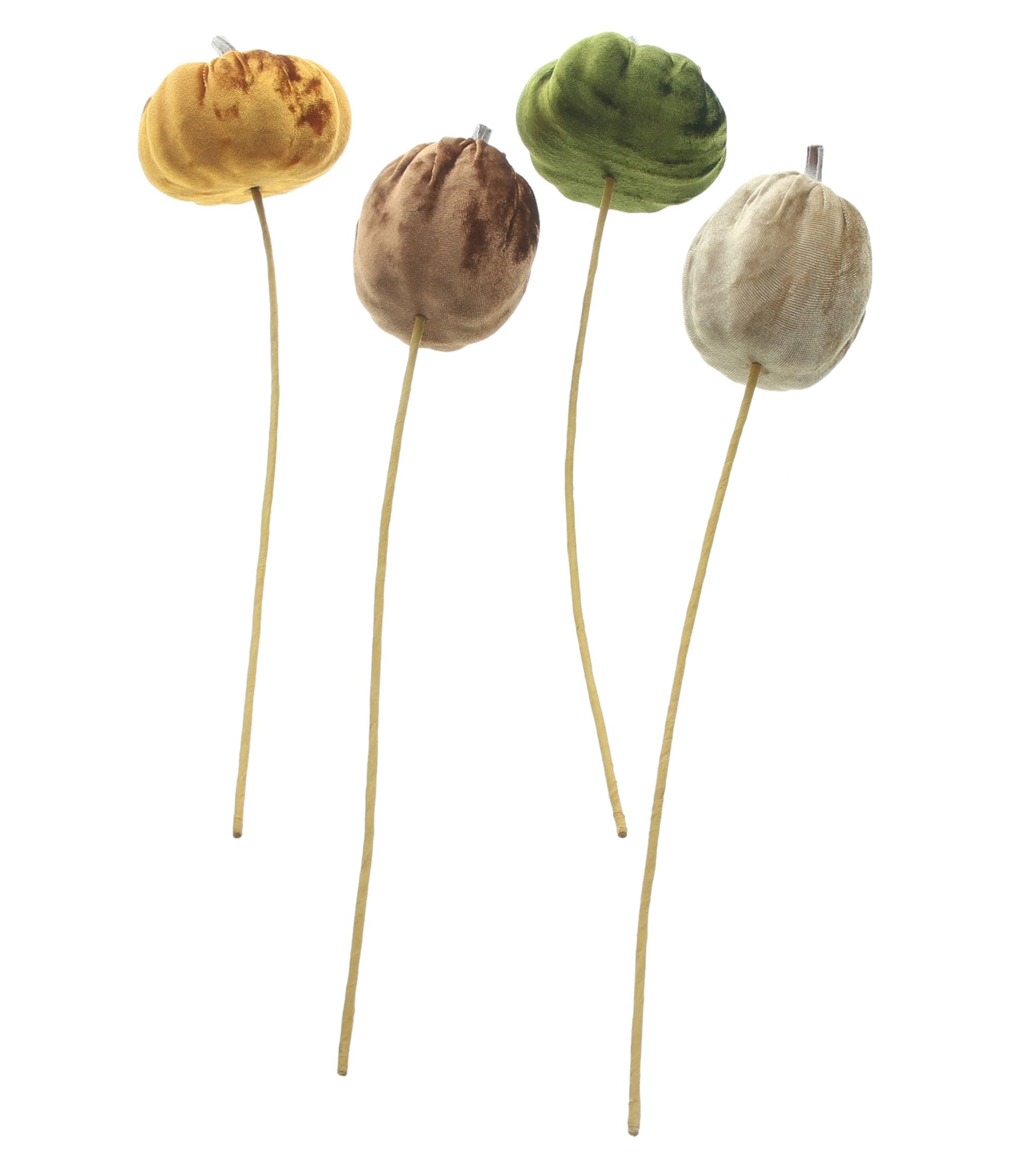 Dekoleidenschaft Gartenstecker Blumenstecker "Samtkürbis" Stecker Kürbis, Herbstdeko, Dekostecker (4-St., im Set) 48 cm hoch, für Gesteck & Blumentopf, Halloweendeko, Erntedankfest