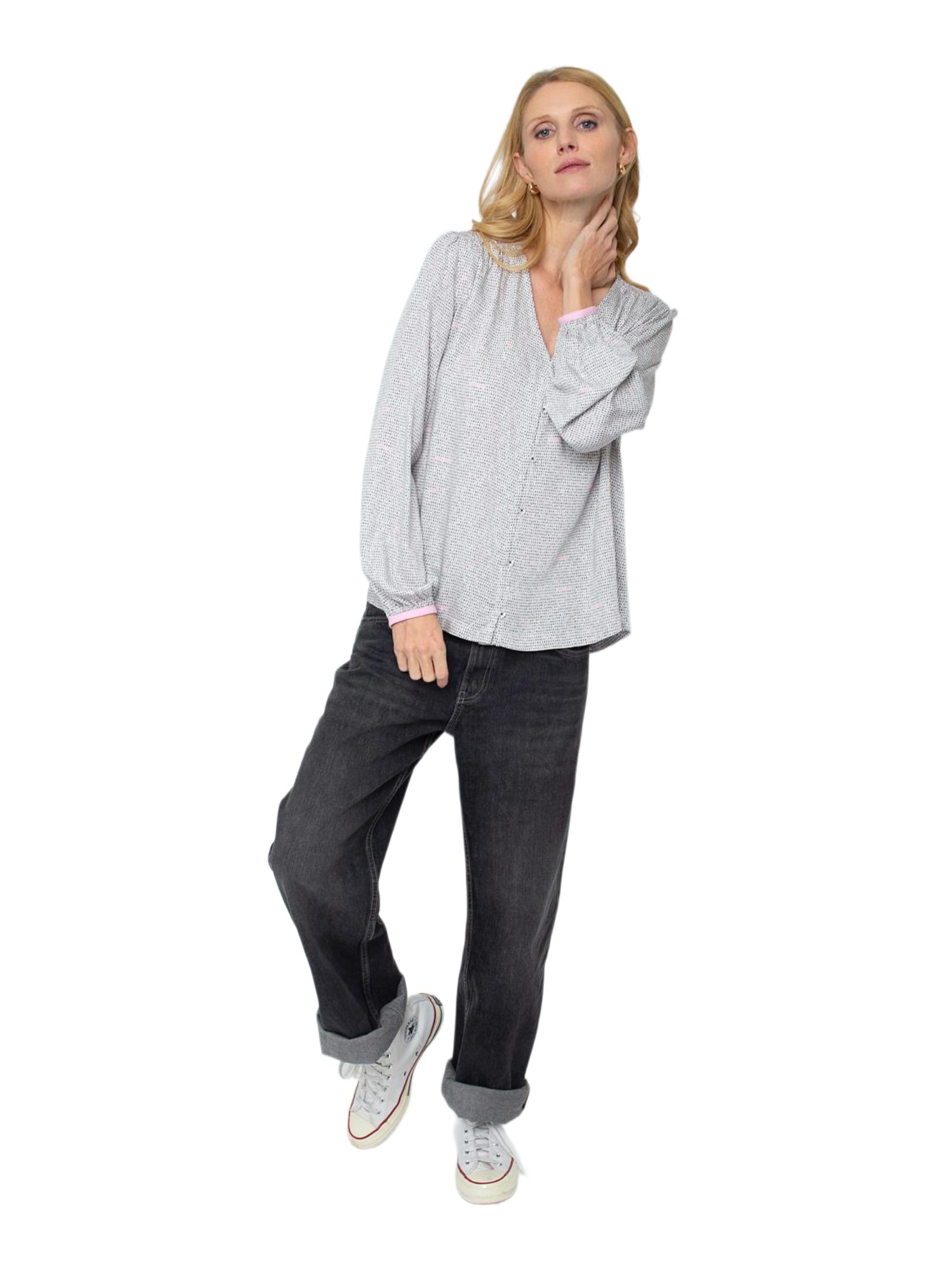 Emily Van Den Bergh Blusenshirt weiß,Basic,Viskose,Unifarben,V-Ausschnitt,Lang,Comfort Fit