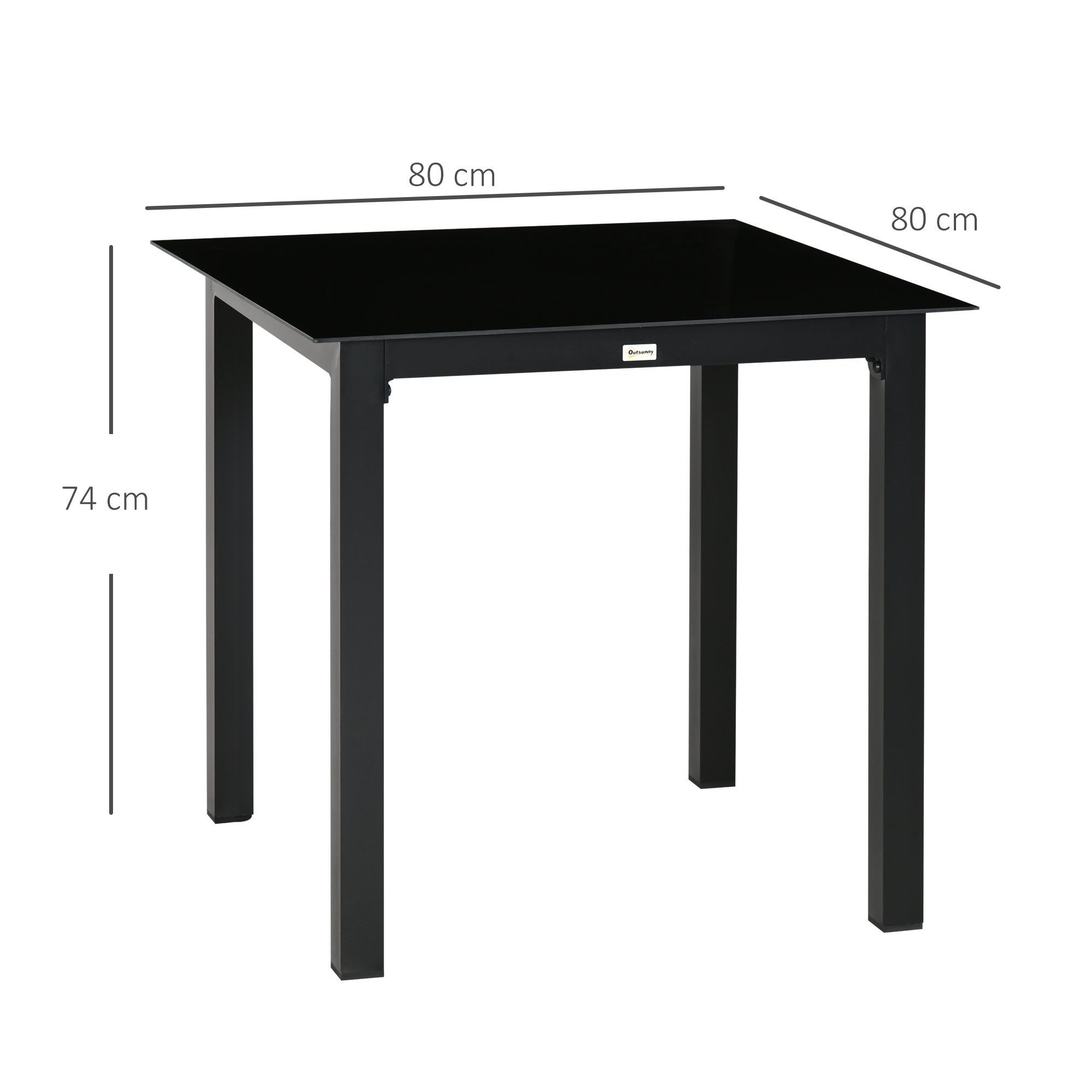 Outsunny Gartentisch Quadratischer Esstisch für Garten, Balkontisch für 4 Personen (Terrassentisch, 1-St., Balkontisch), Alu, Schwarz, 80 x 80 x 74 cm