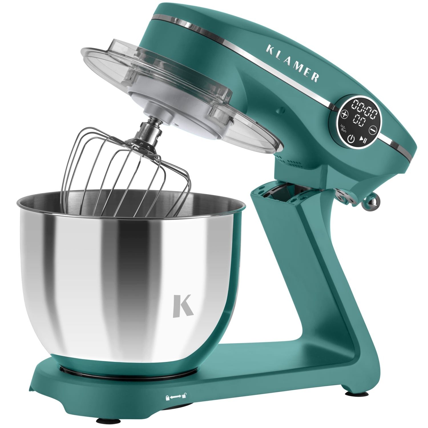 KLAMER Küchenmaschine 1800W, 6L Edelstahl-Schüssel, Knetmaschine mit 10 Geschwindigkeiten & Timer, grün, 1800 W, 6 l Schüssel, Spritzschutz, 3 Werkzeuge, Saugfüße, digitales Display, Timer